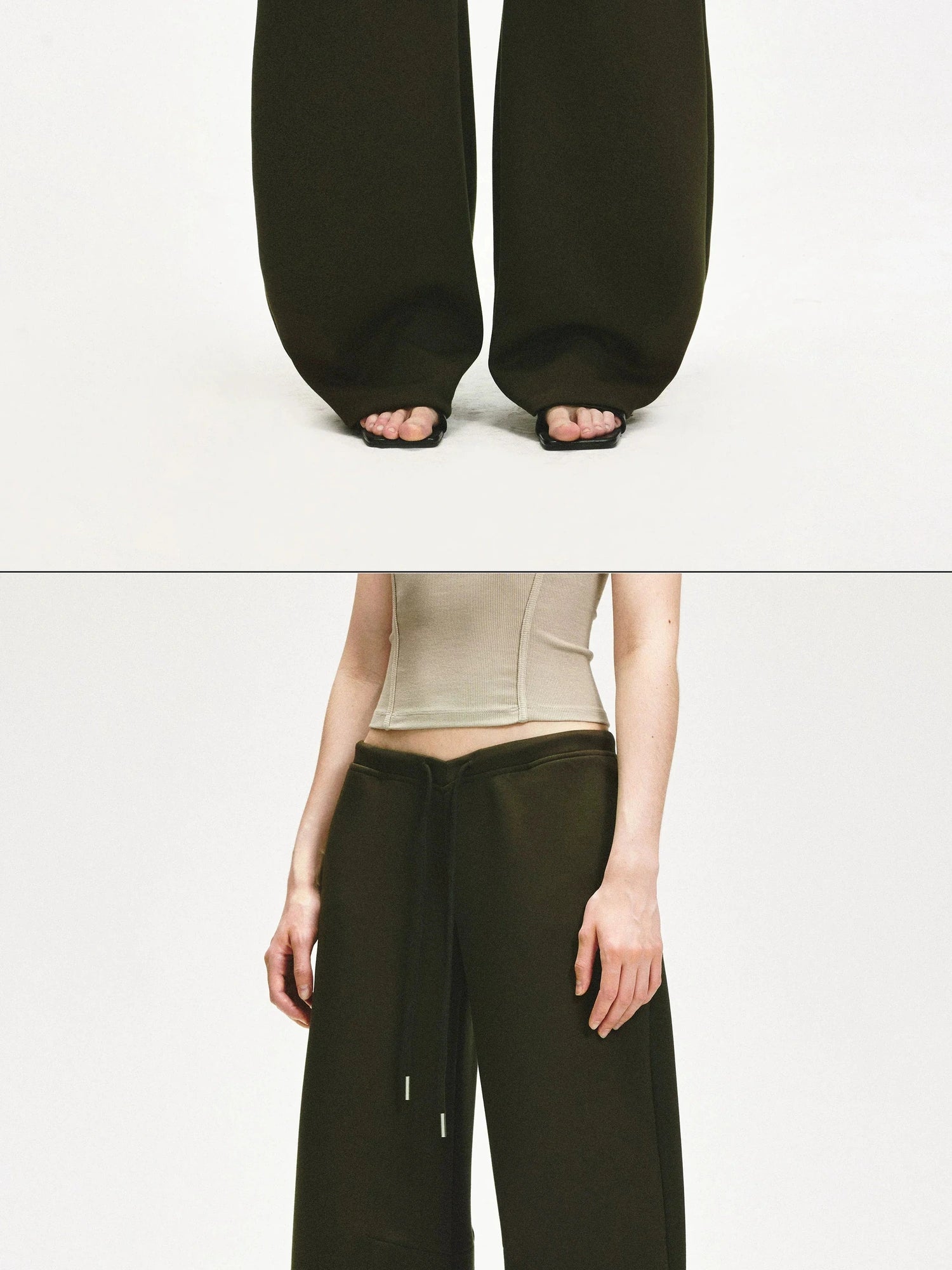 KVKV Yoga Clothing Brand - Curved Low Rise Olive Green Banana Pants