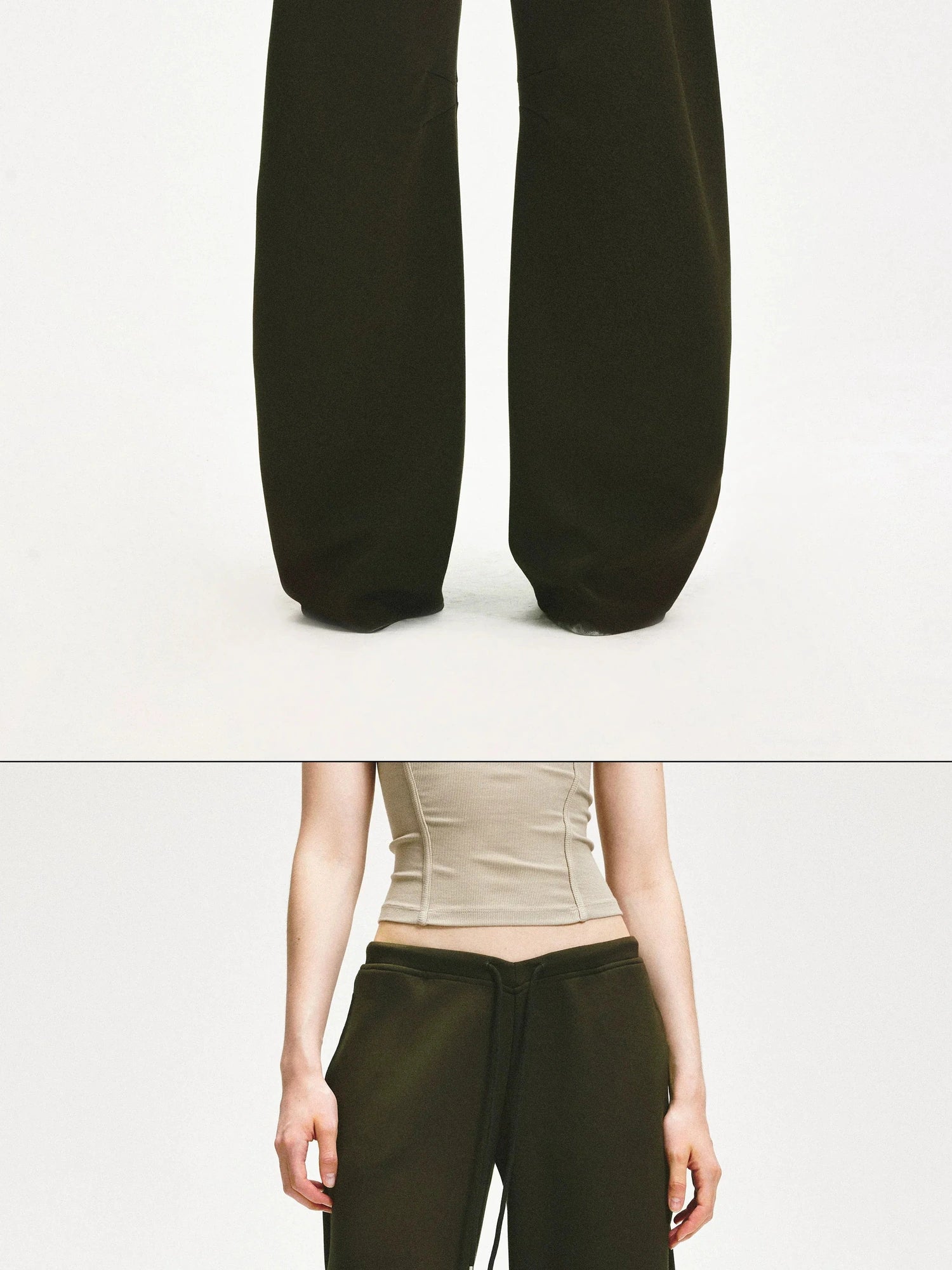 KVKV Yoga Clothing Brand - Curved Low Rise Olive Green Banana Pants