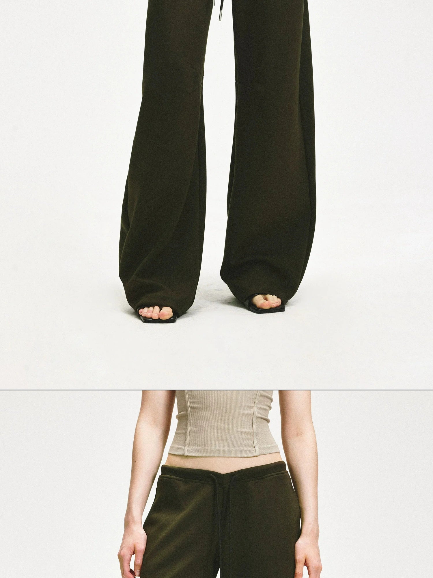 KVKV Yoga Clothing Brand - Curved Low Rise Olive Green Banana Pants