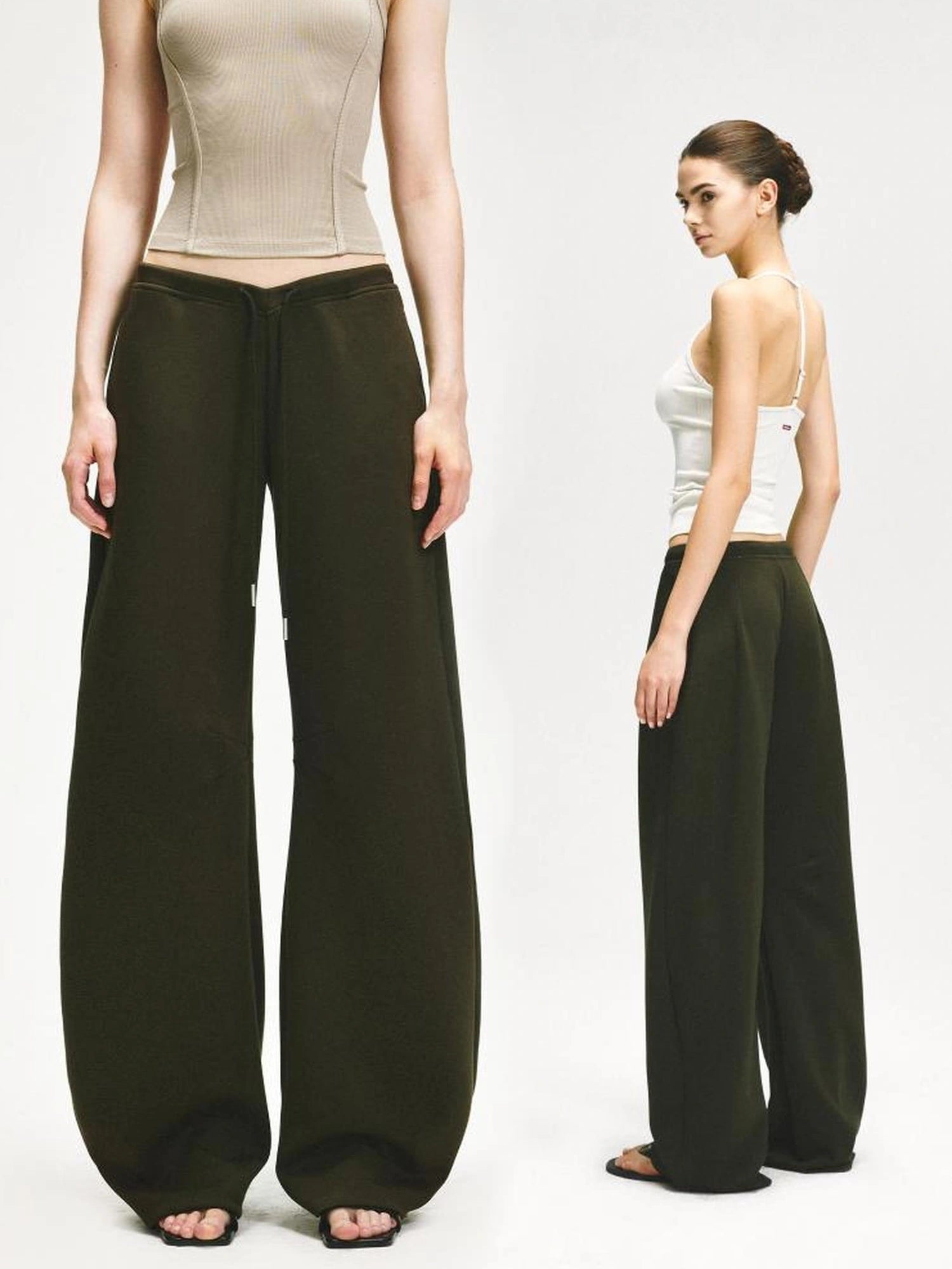 KVKV Yoga Clothing Brand - Curved Low Rise Olive Green Banana Pants