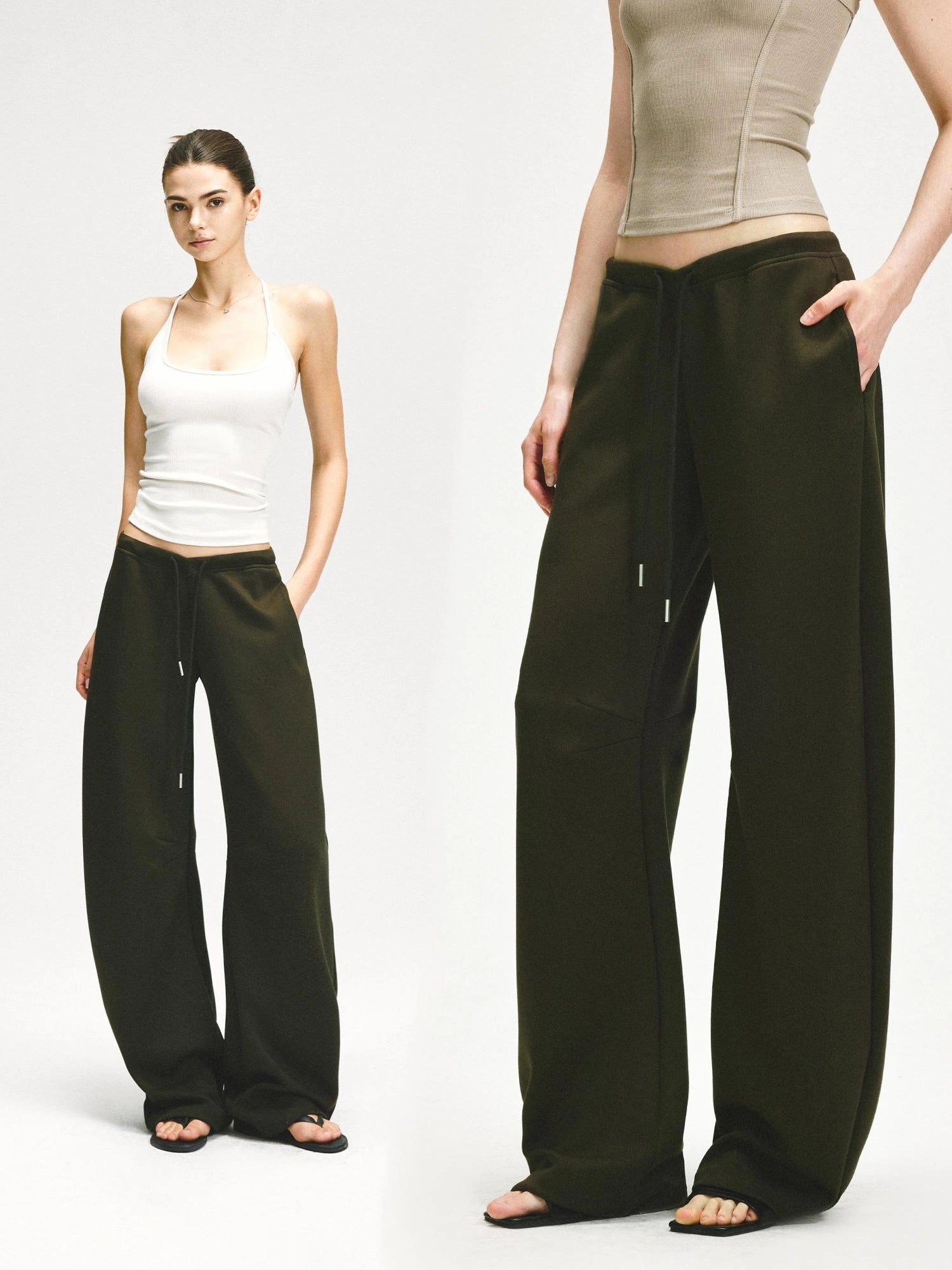 KVKV Yoga Clothing Brand - Curved Low Rise Olive Green Banana Pants