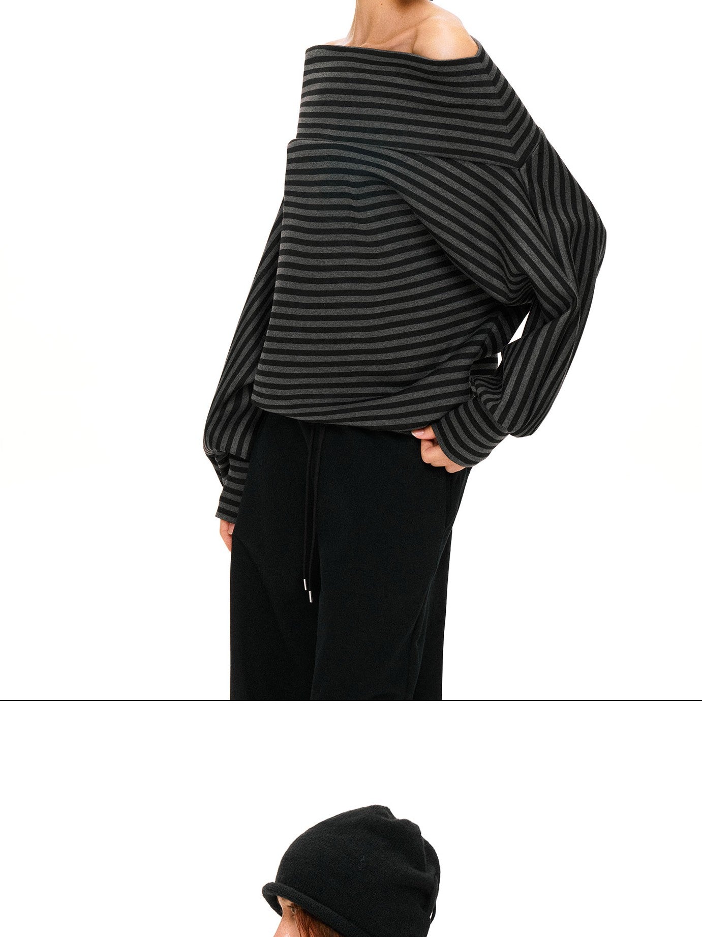 kvkv Dark Gray Stripe Asymmetrical Button Oversized Women&
