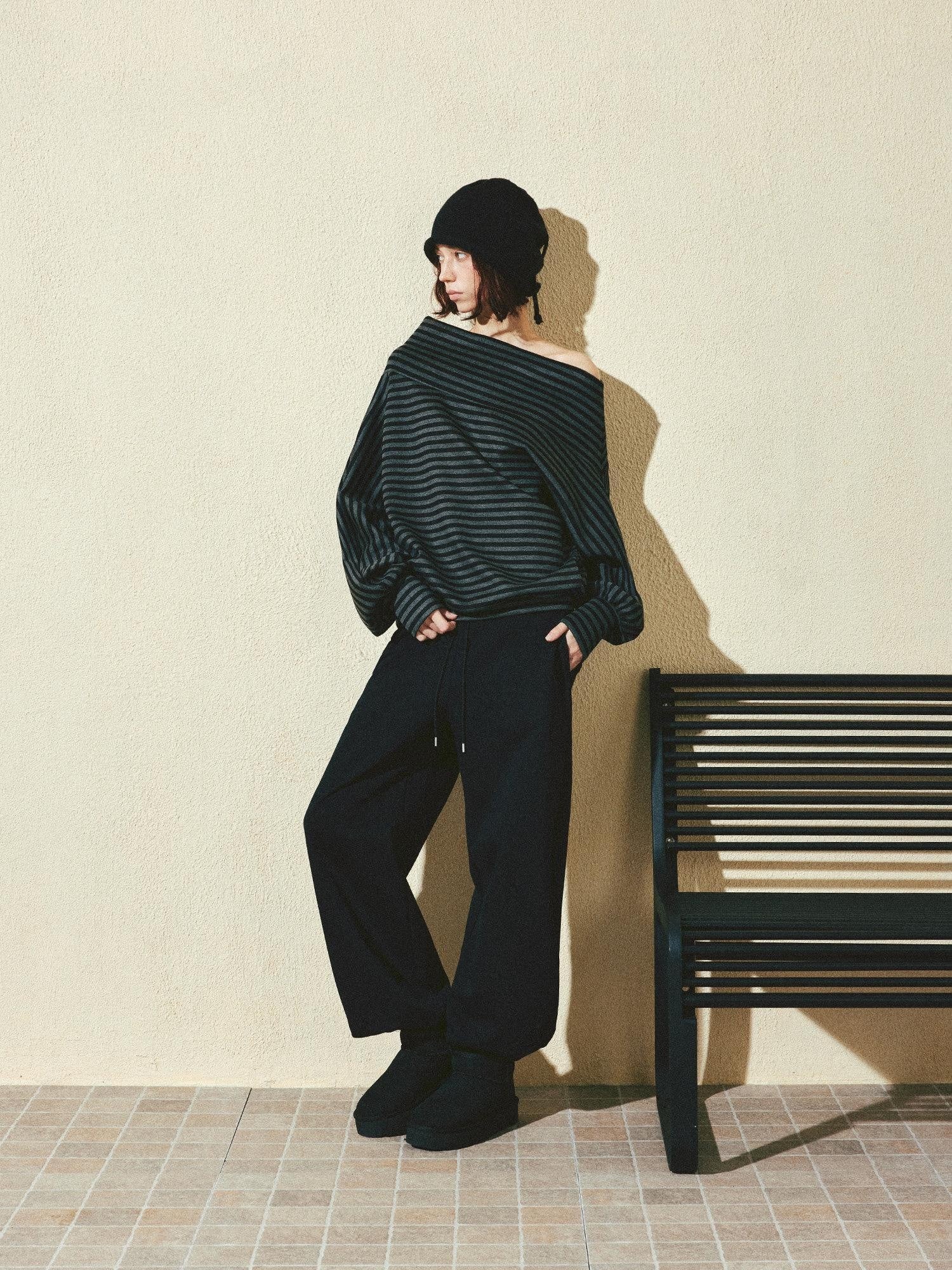 kvkv Dark Gray Stripe Asymmetrical Button Oversized Women&