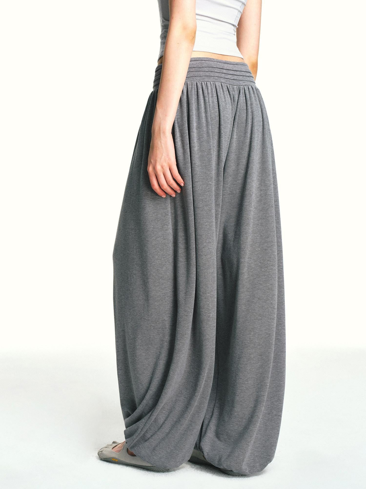 kvkv Deep Gray Bamboo Leaf Pleated Wide Waist Women&