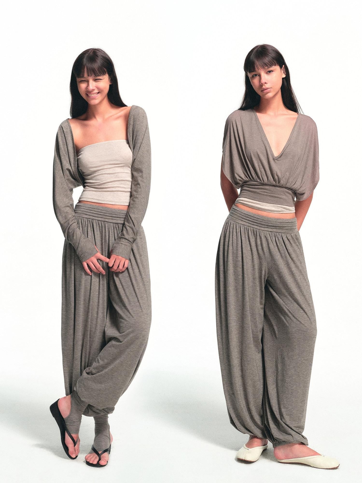 kvkv Deep Gray Detachable Sock Cuff Wide Waist Pleat Women&