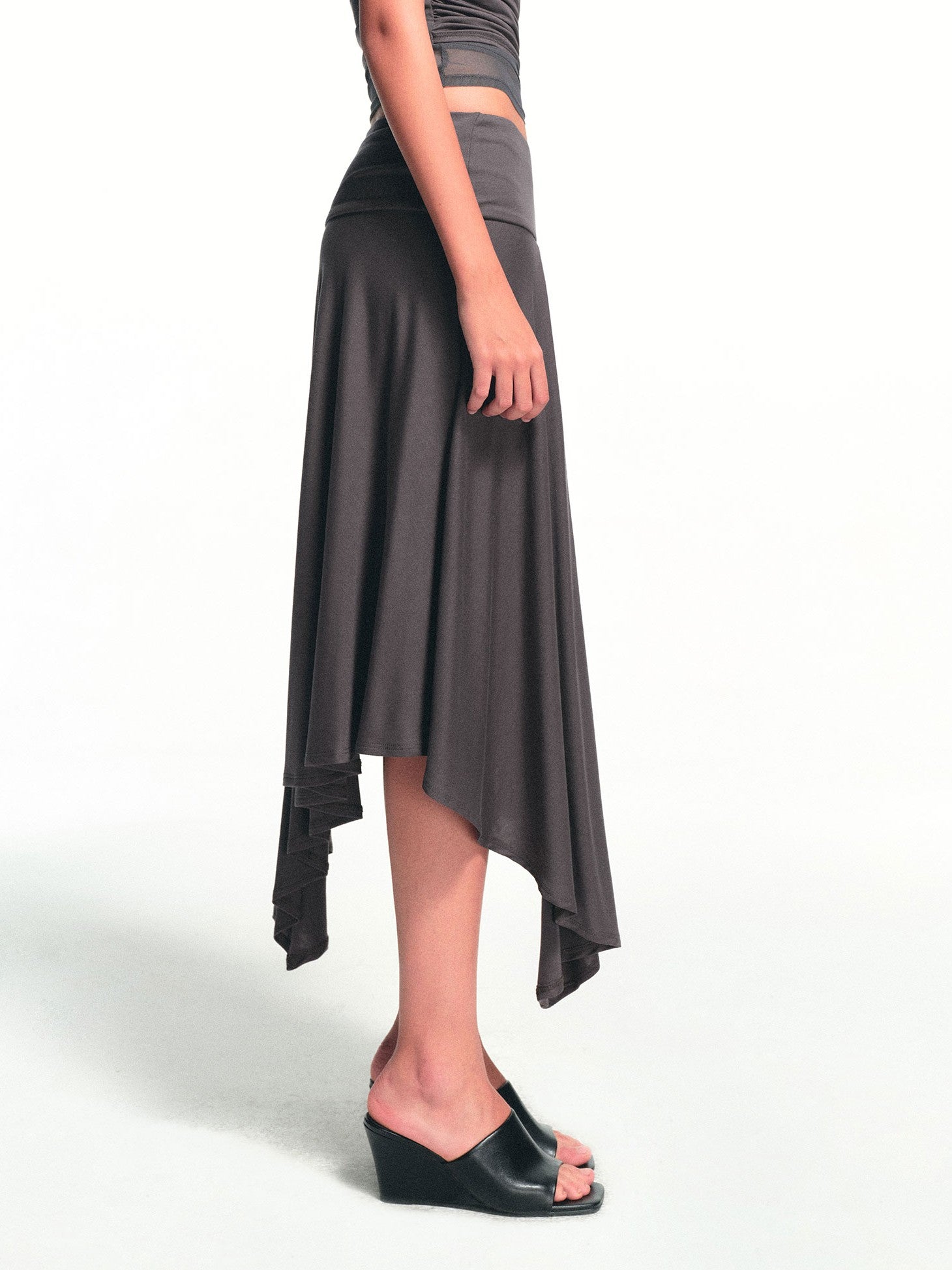 kvkv Deep Gray Irregular Pleated Wide Waistband Draped Women&