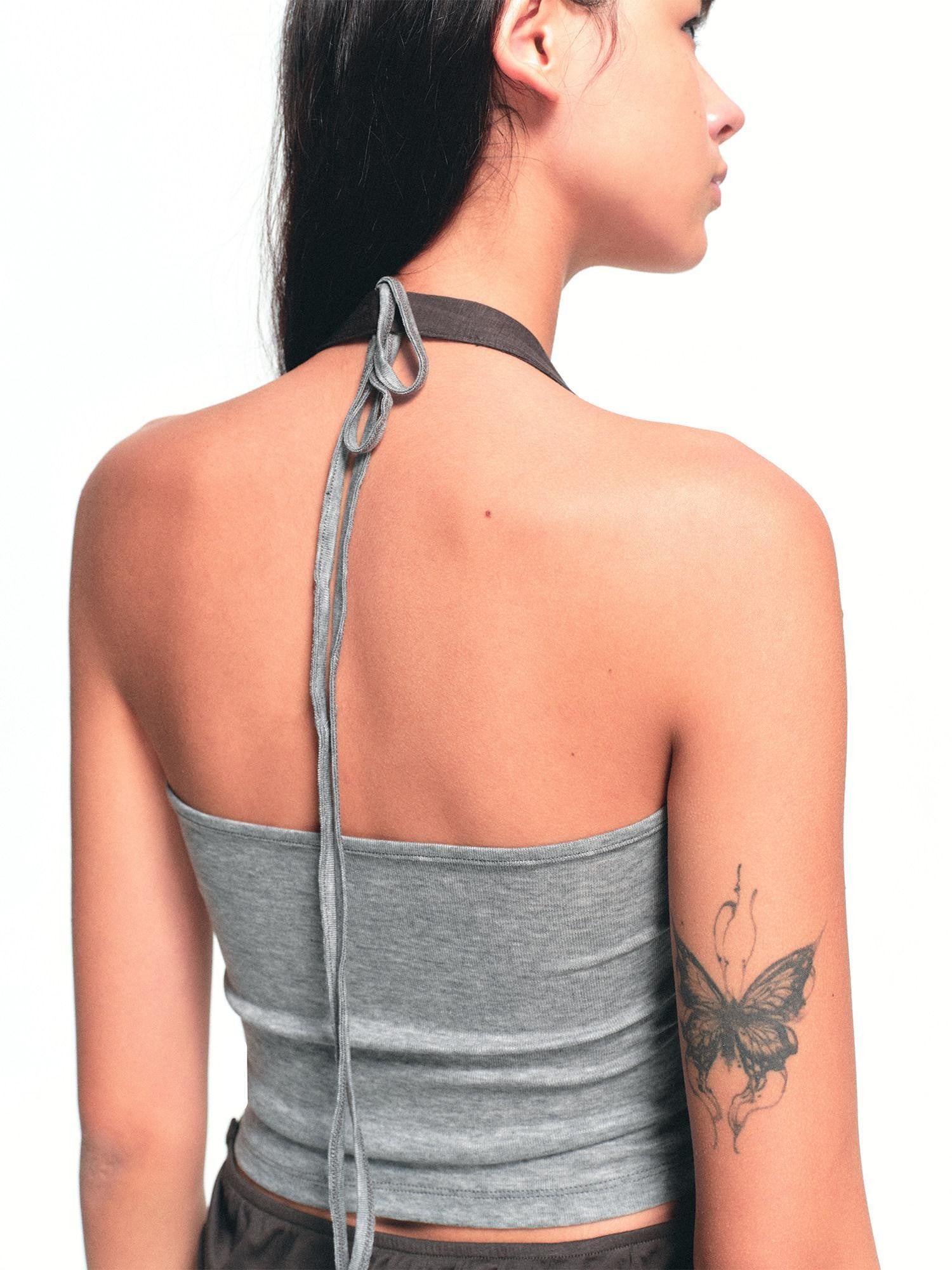 kvkv Deep Gray Ruched Cowl Neck Button Slit Vintage Women&