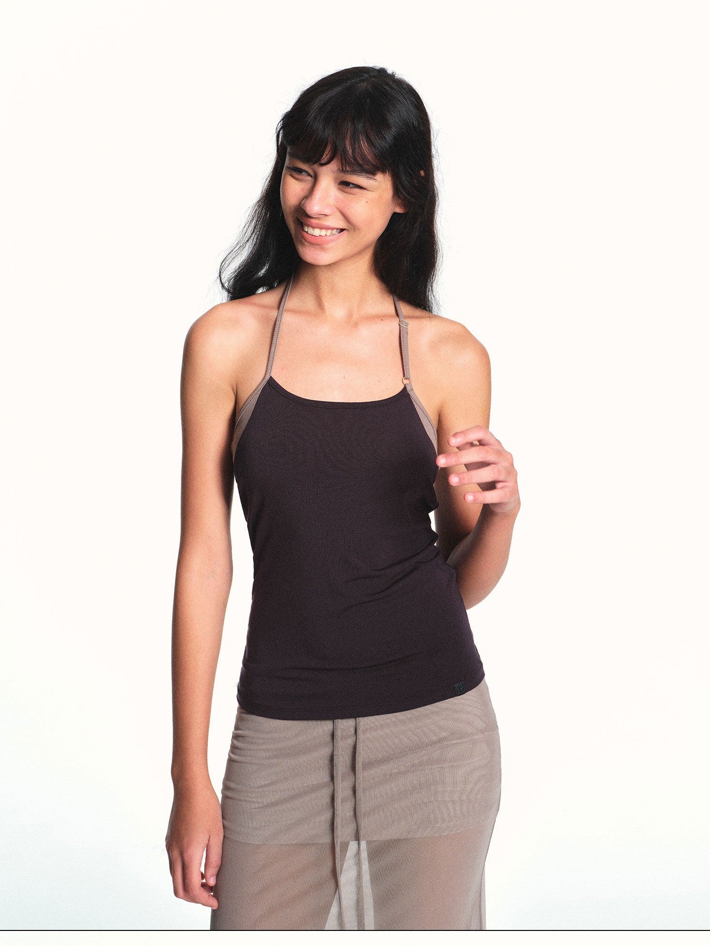 kvkv Deep Purple Contrast Panel Adjustable Halter U Neck Women&