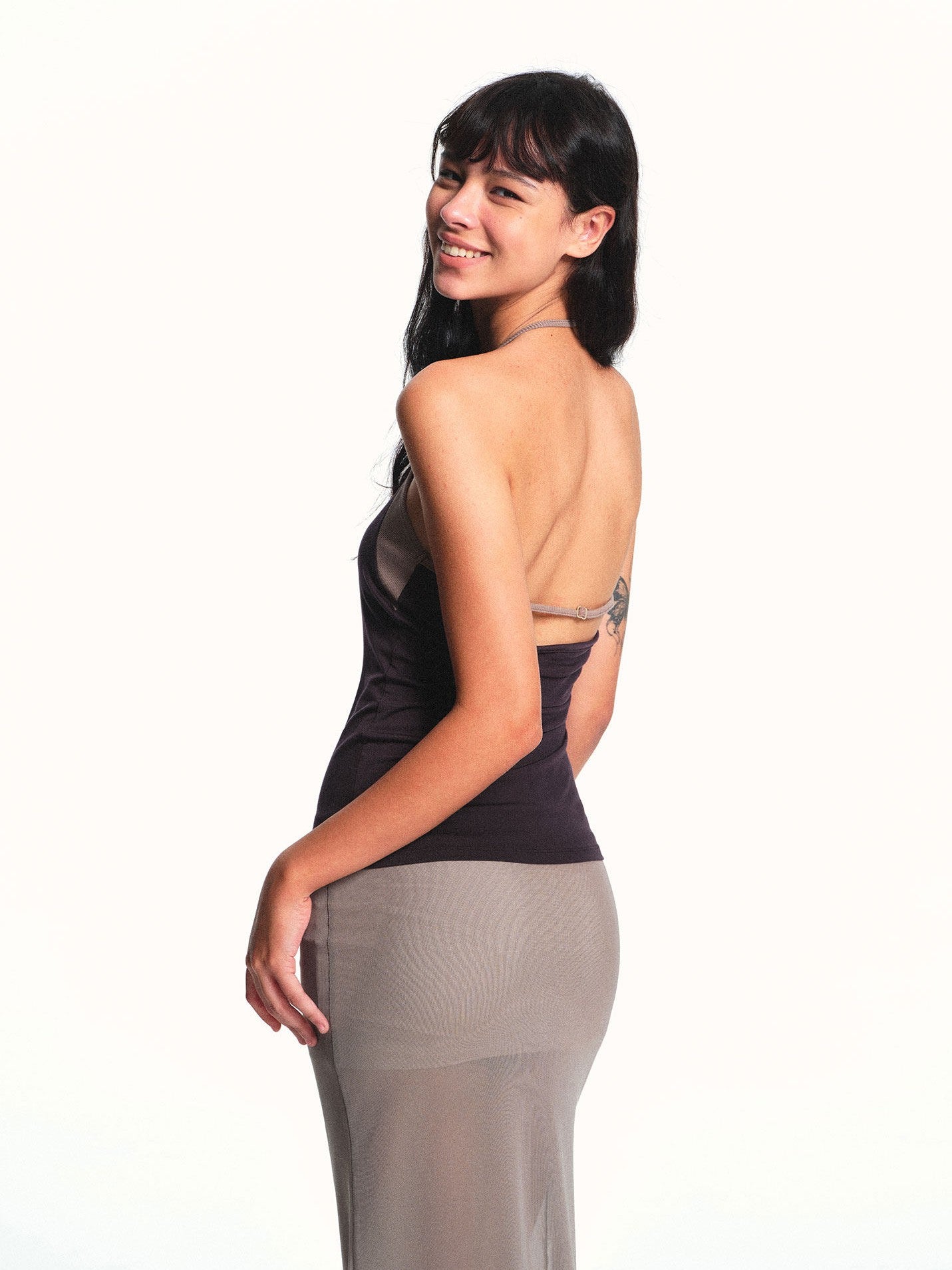 kvkv Deep Purple Contrast Panel Adjustable Halter U Neck Women&