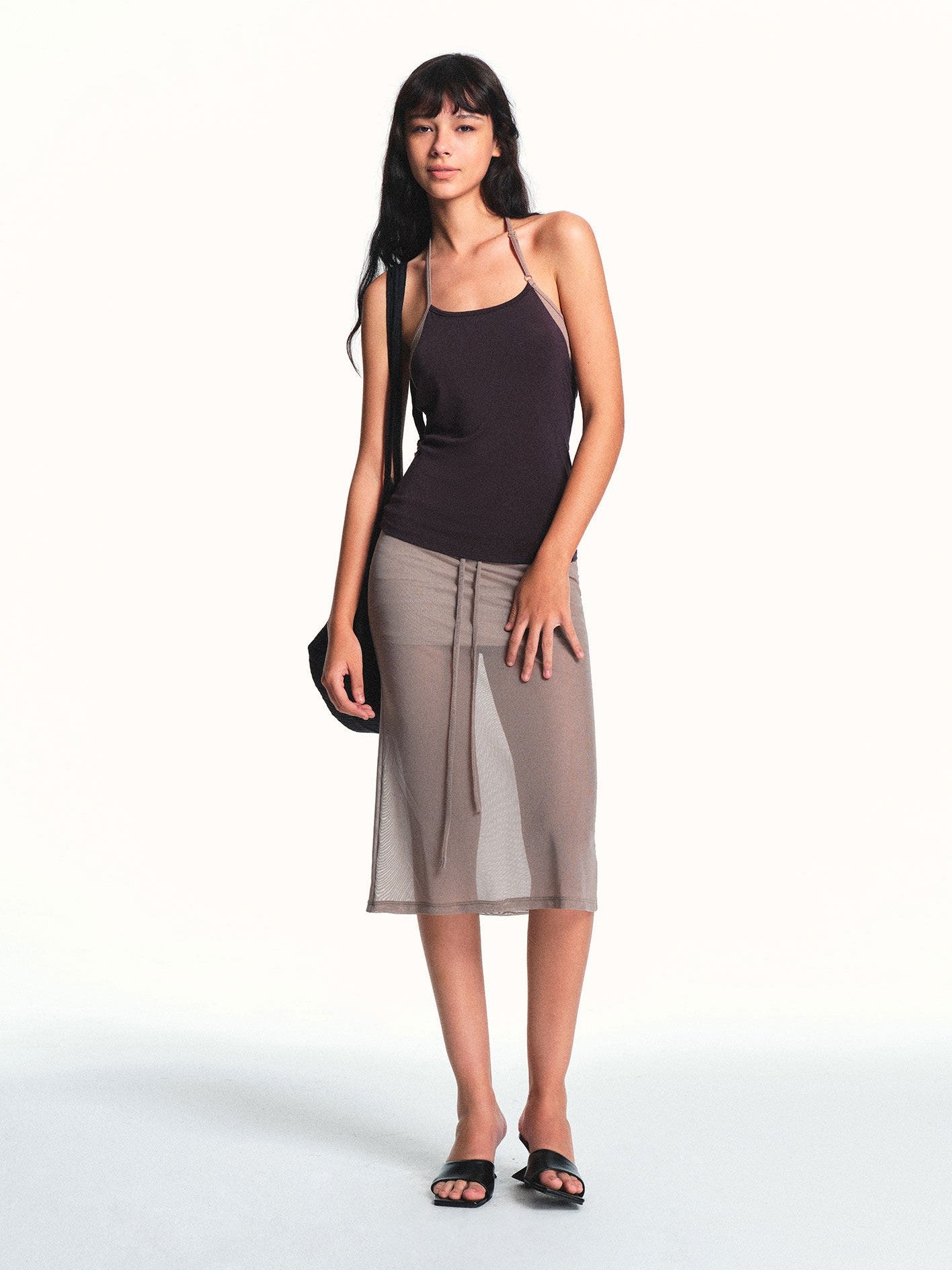 kvkv Deep Purple Contrast Panel Adjustable Halter U Neck Women&