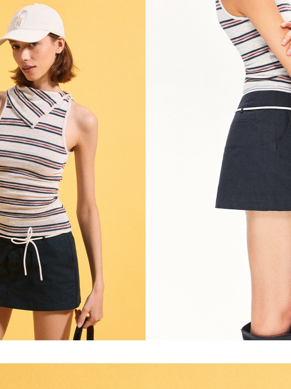 kvkv Denim Colorblock Striped Waistband Textured Check Women&