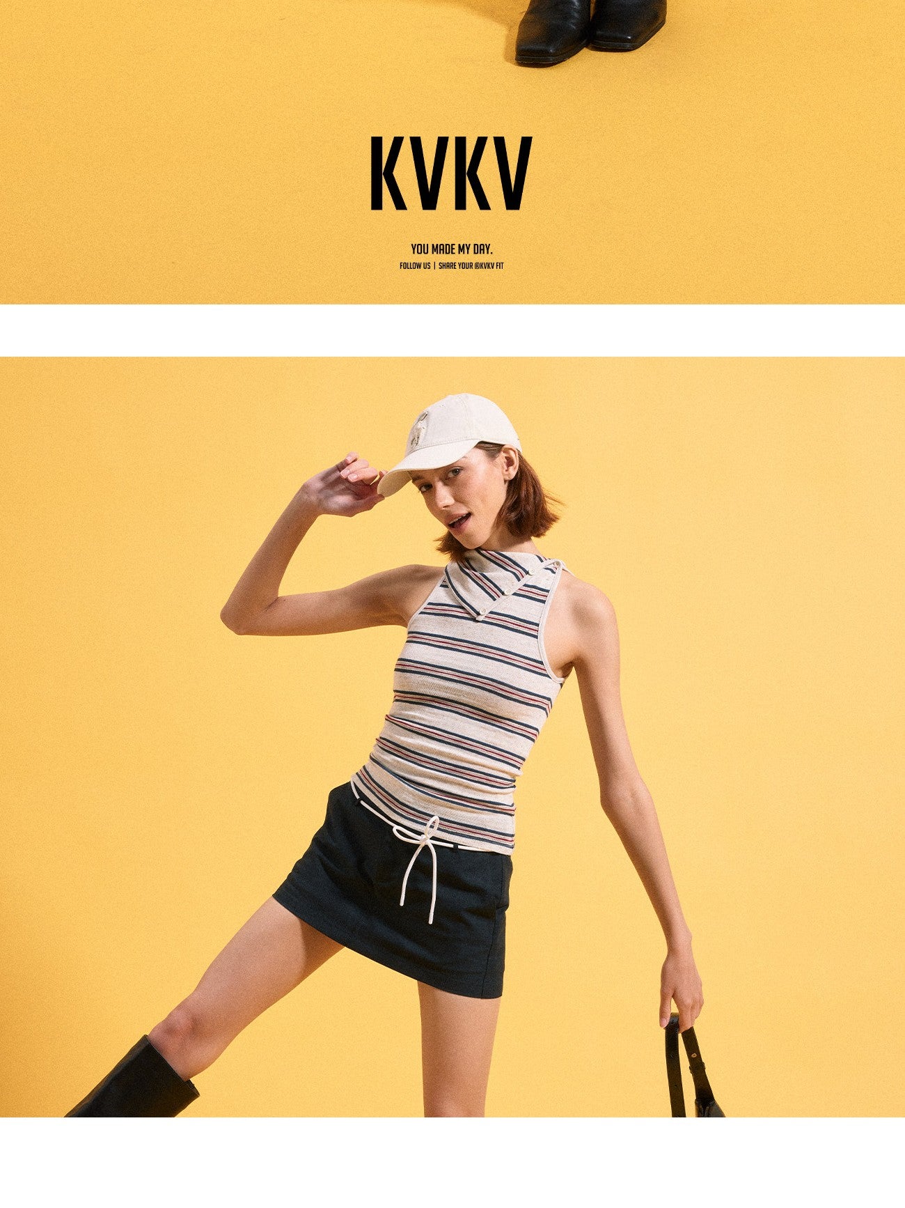 kvkv Denim Colorblock Striped Waistband Textured Check Women&