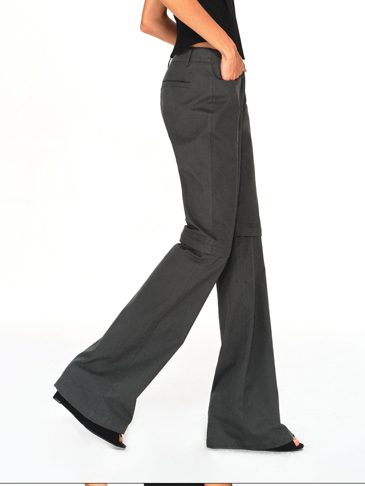 kvkv Detachable Leg Dark Gray Low Waist Washed Cotton Women&