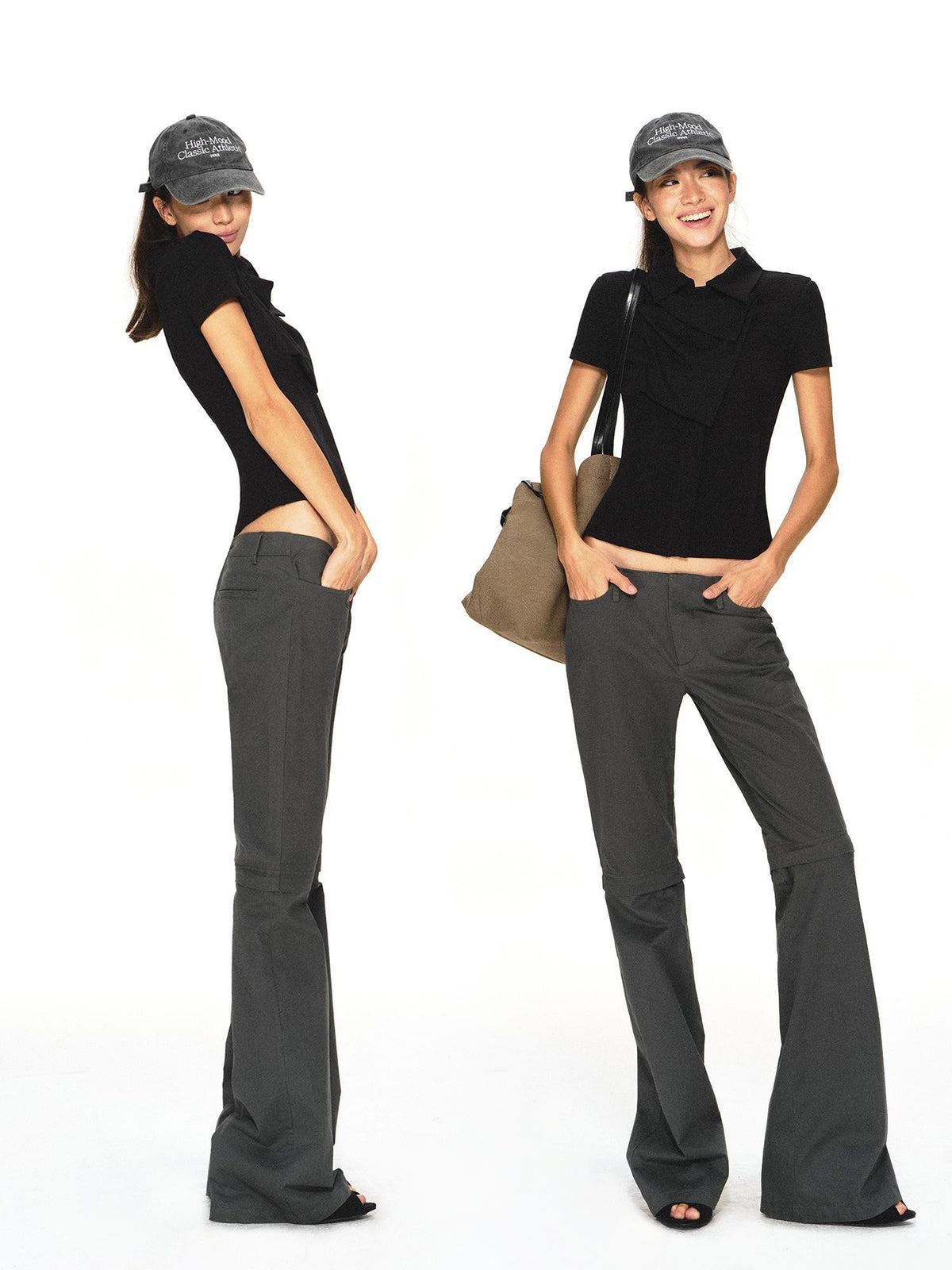 kvkv Detachable Leg Dark Gray Low Waist Washed Cotton Women&
