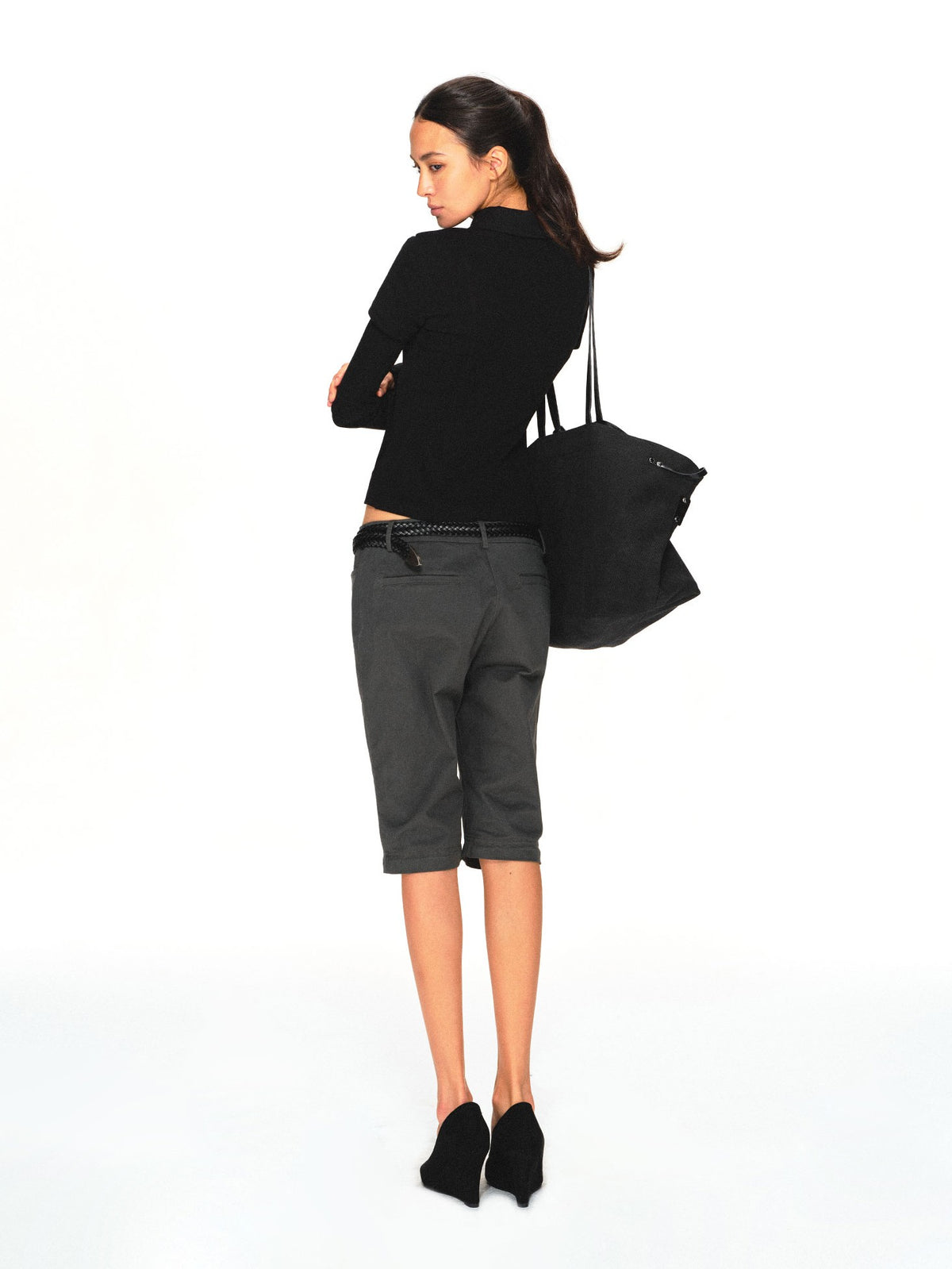 kvkv Detachable Leg Dark Gray Low Waist Washed Cotton Women&