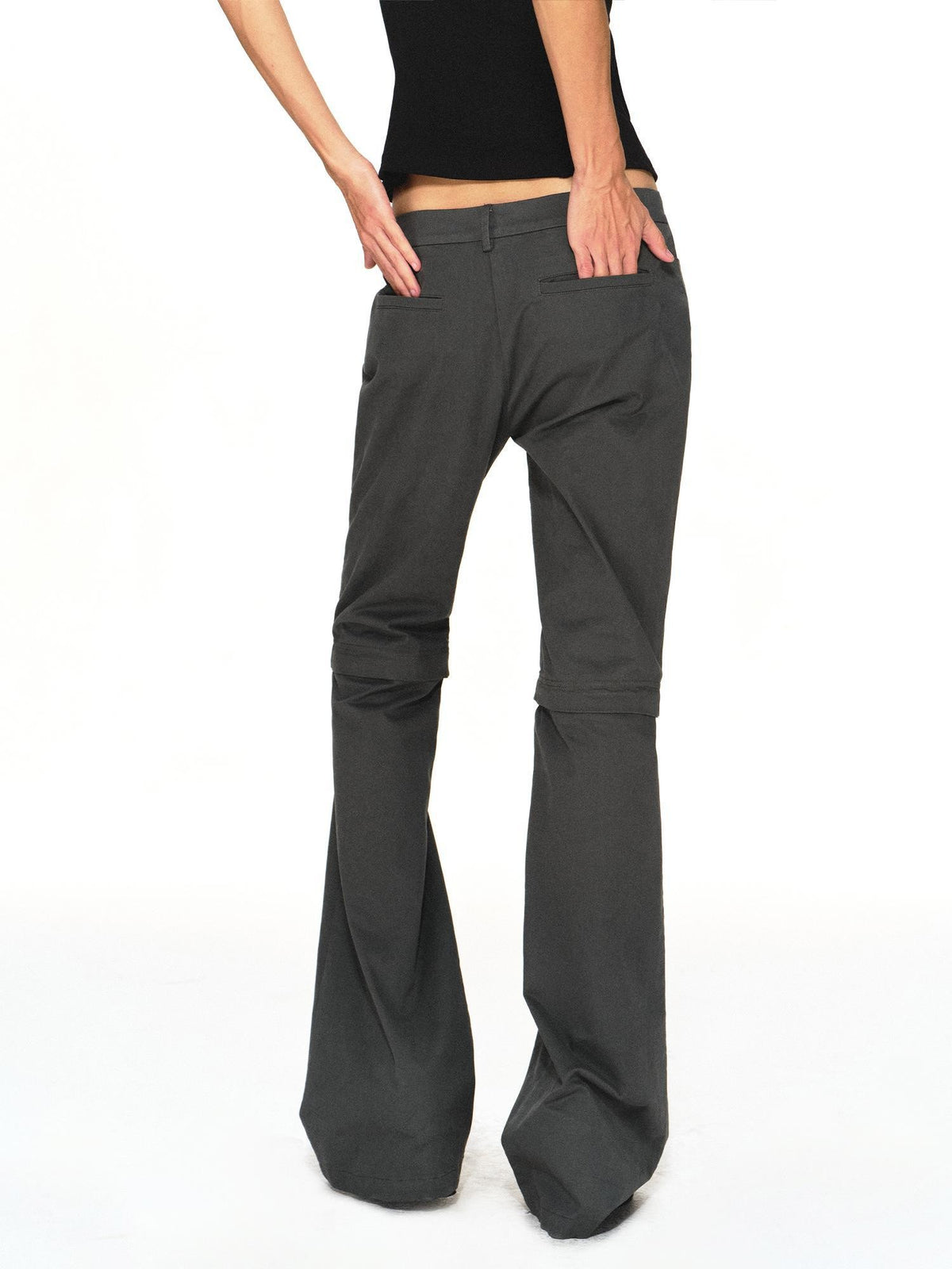 kvkv Detachable Leg Dark Gray Low Waist Washed Cotton Women&