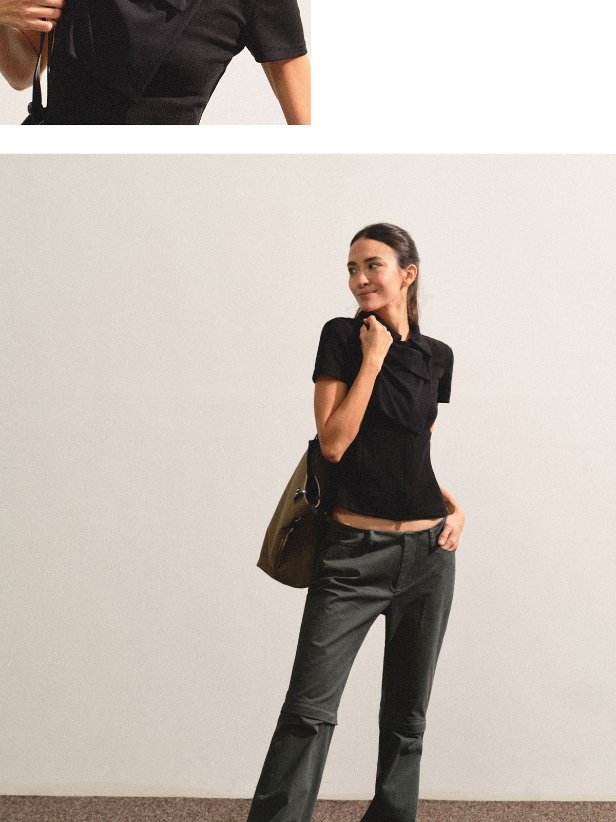 kvkv Detachable Leg Dark Gray Low Waist Washed Cotton Women&