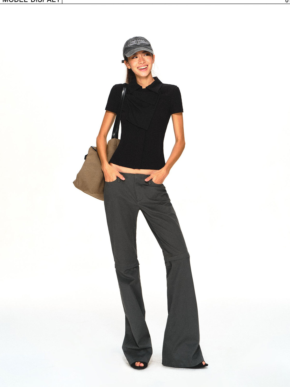 kvkv Detachable Leg Dark Gray Low Waist Washed Cotton Women&