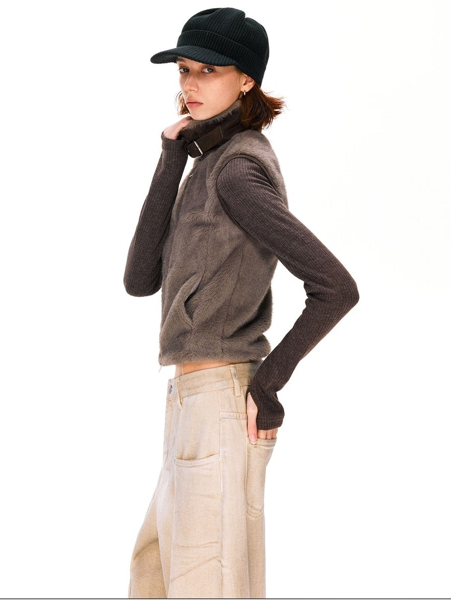 kvkv Detachable Short Vintage Stand Collar Zipper Polyester Womens Dark Brown Jacket
