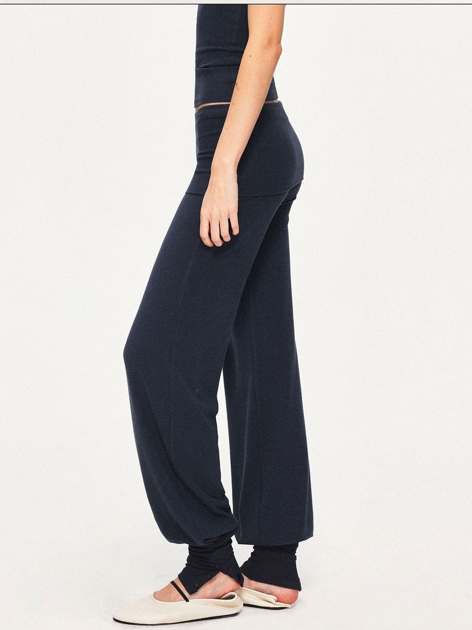 kvkv Detachable Sporty Tapered Jogger Foldover Waist Women Viscose Cotton Navy Pants