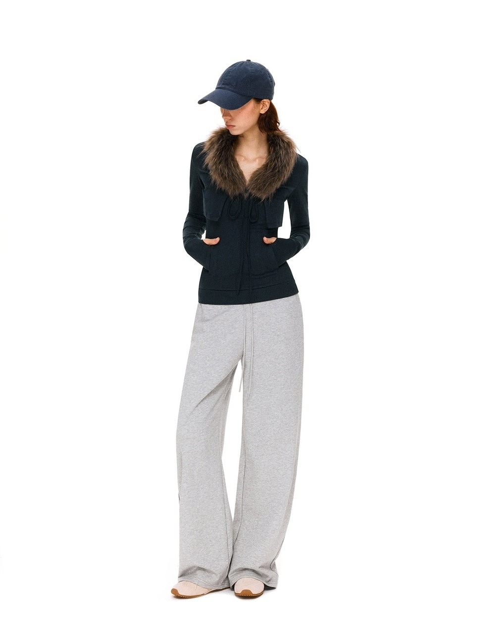 kvkv Detachable Zip Short Slim Fit Casual Womens Navy Cotton Blend Jacket