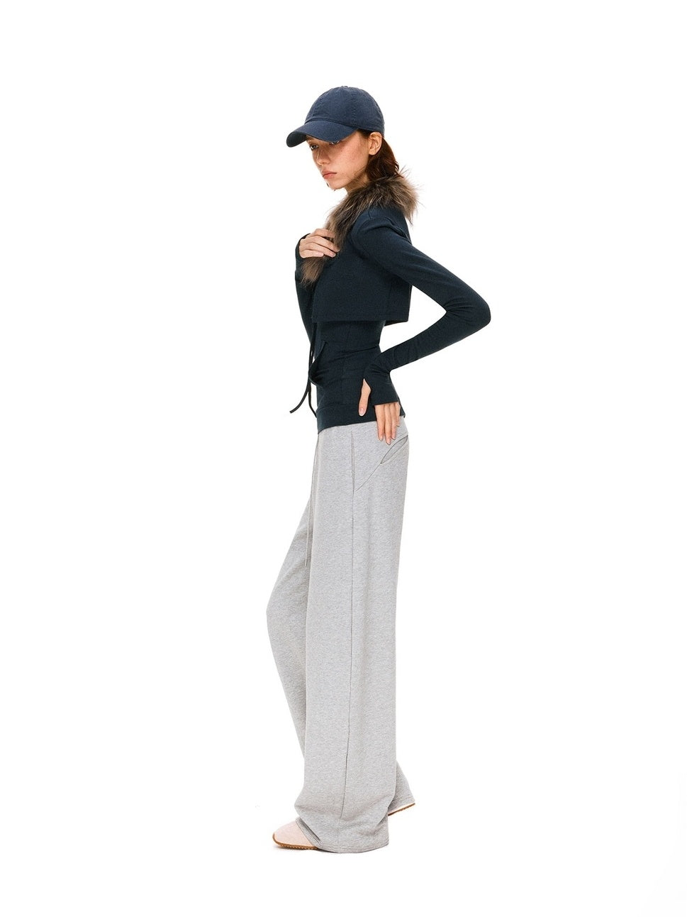 kvkv Detachable Zip Short Slim Fit Casual Womens Navy Cotton Blend Jacket