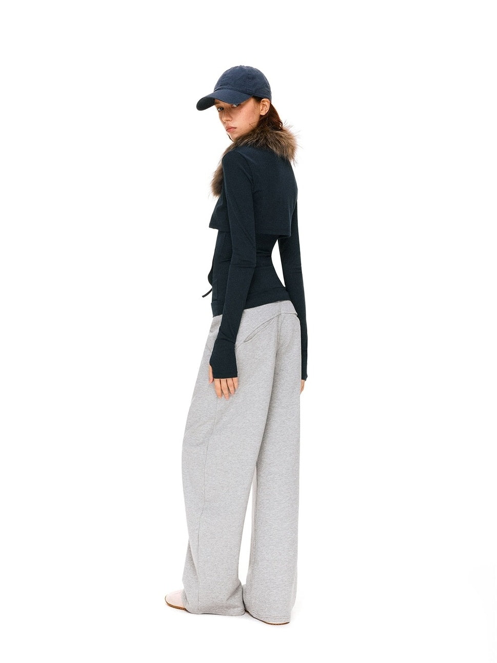 kvkv Detachable Zip Short Slim Fit Casual Womens Navy Cotton Blend Jacket