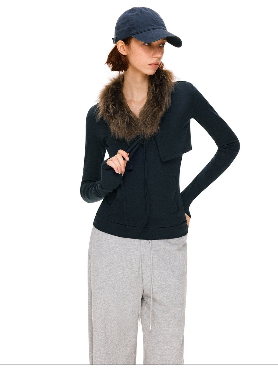 kvkv Detachable Zip Short Slim Fit Casual Womens Navy Cotton Blend Jacket