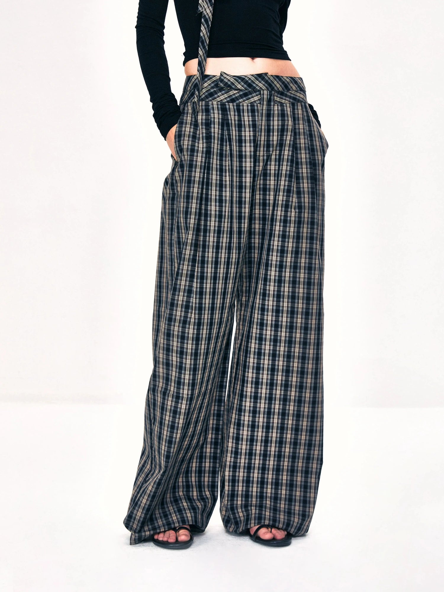 kvkv Double Layer Waistband Checkered Trousers
