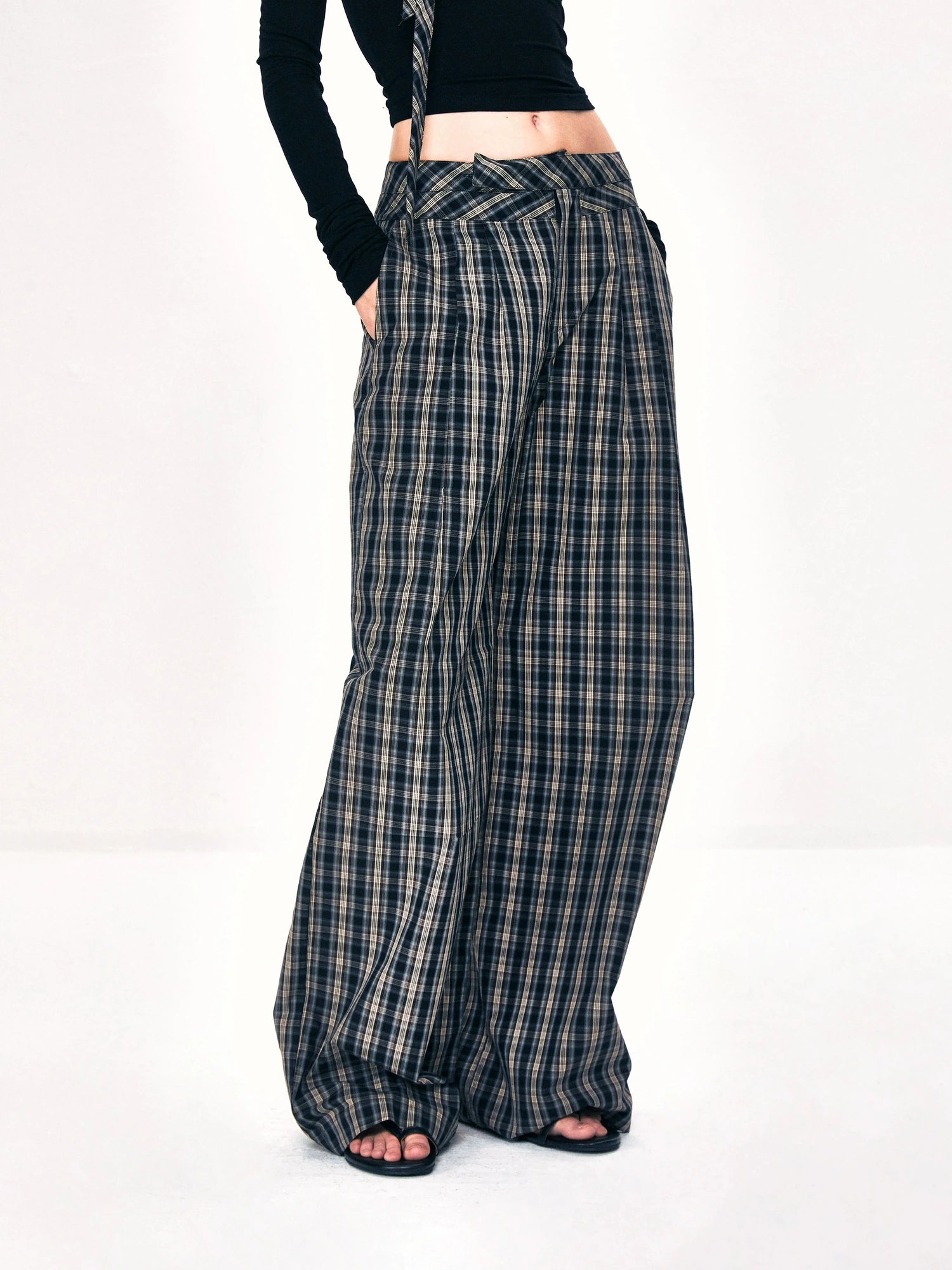kvkv Double Layer Waistband Checkered Trousers
