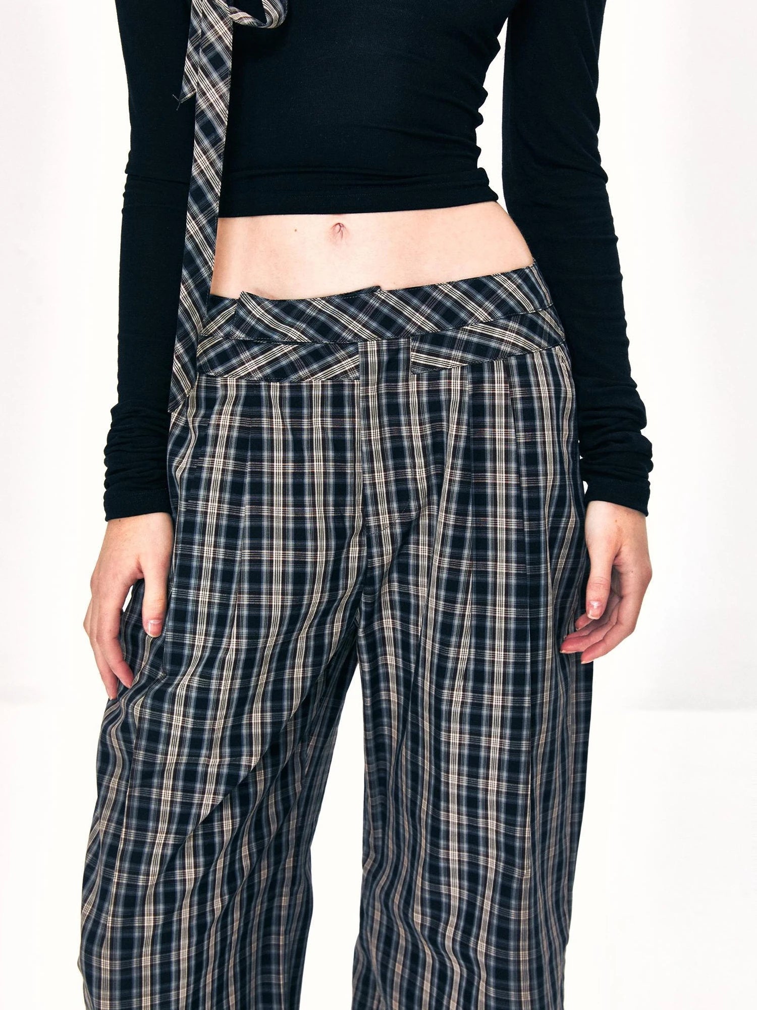kvkv Double Layer Waistband Checkered Trousers