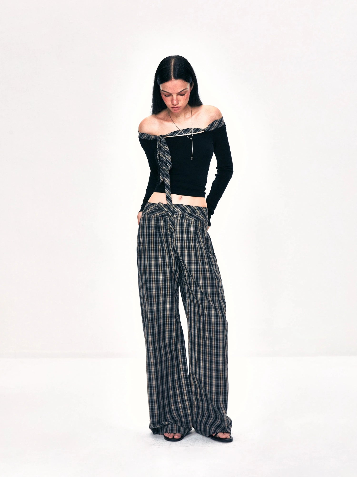 kvkv Double Layer Waistband Checkered Trousers