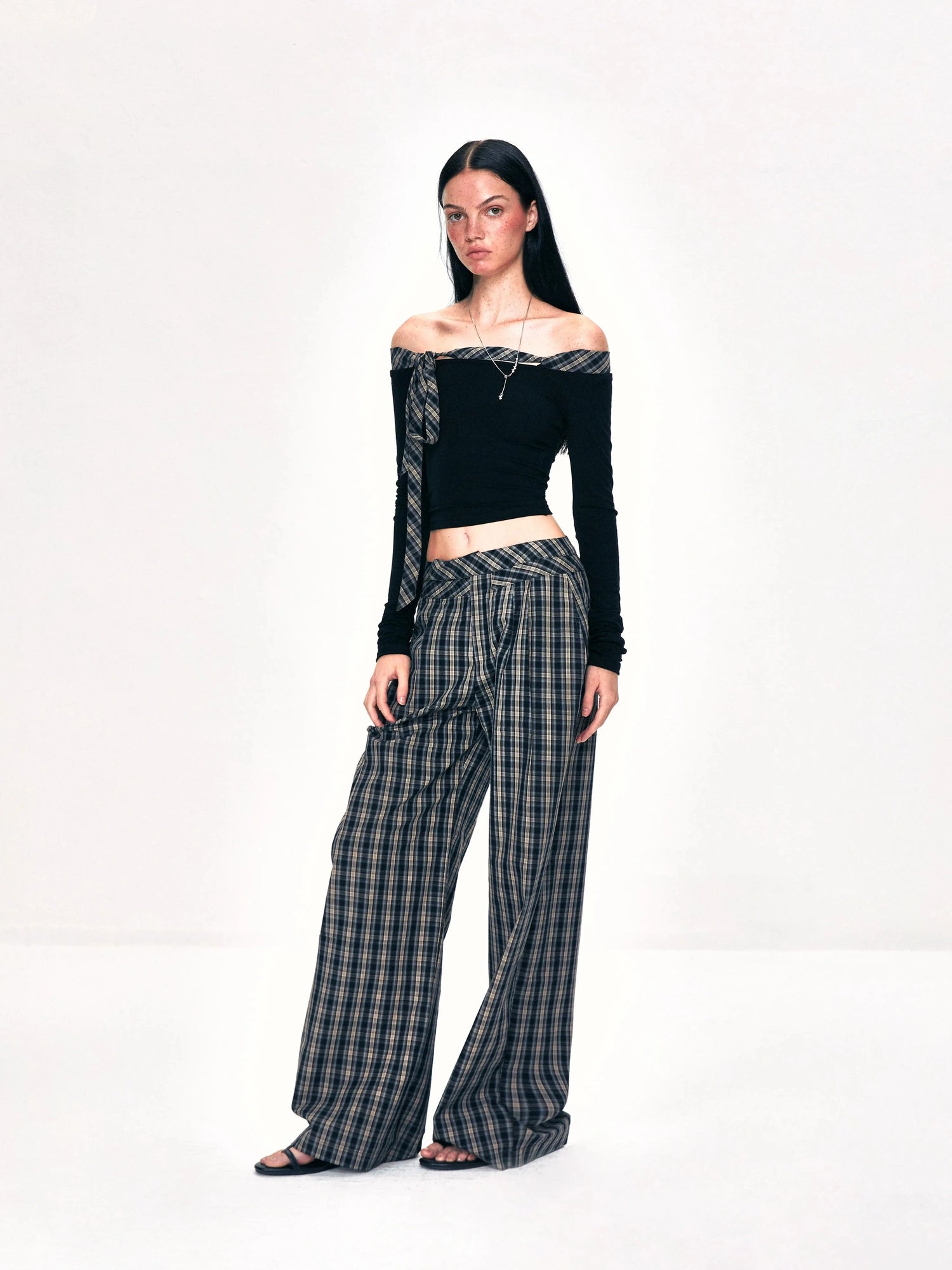 kvkv Double Layer Waistband Checkered Trousers