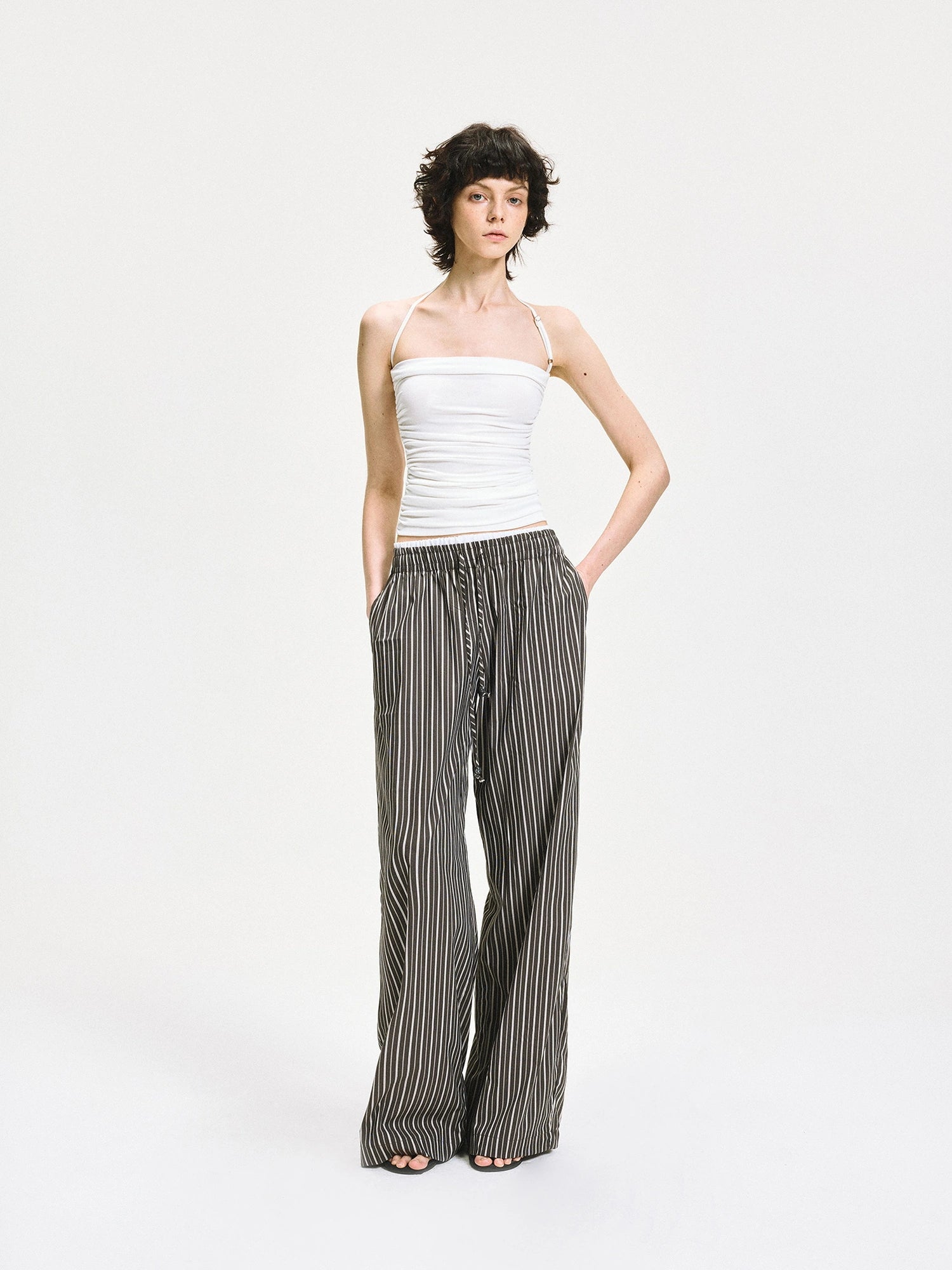 kvkv Double Waist Stripe Wide Leg Trousers