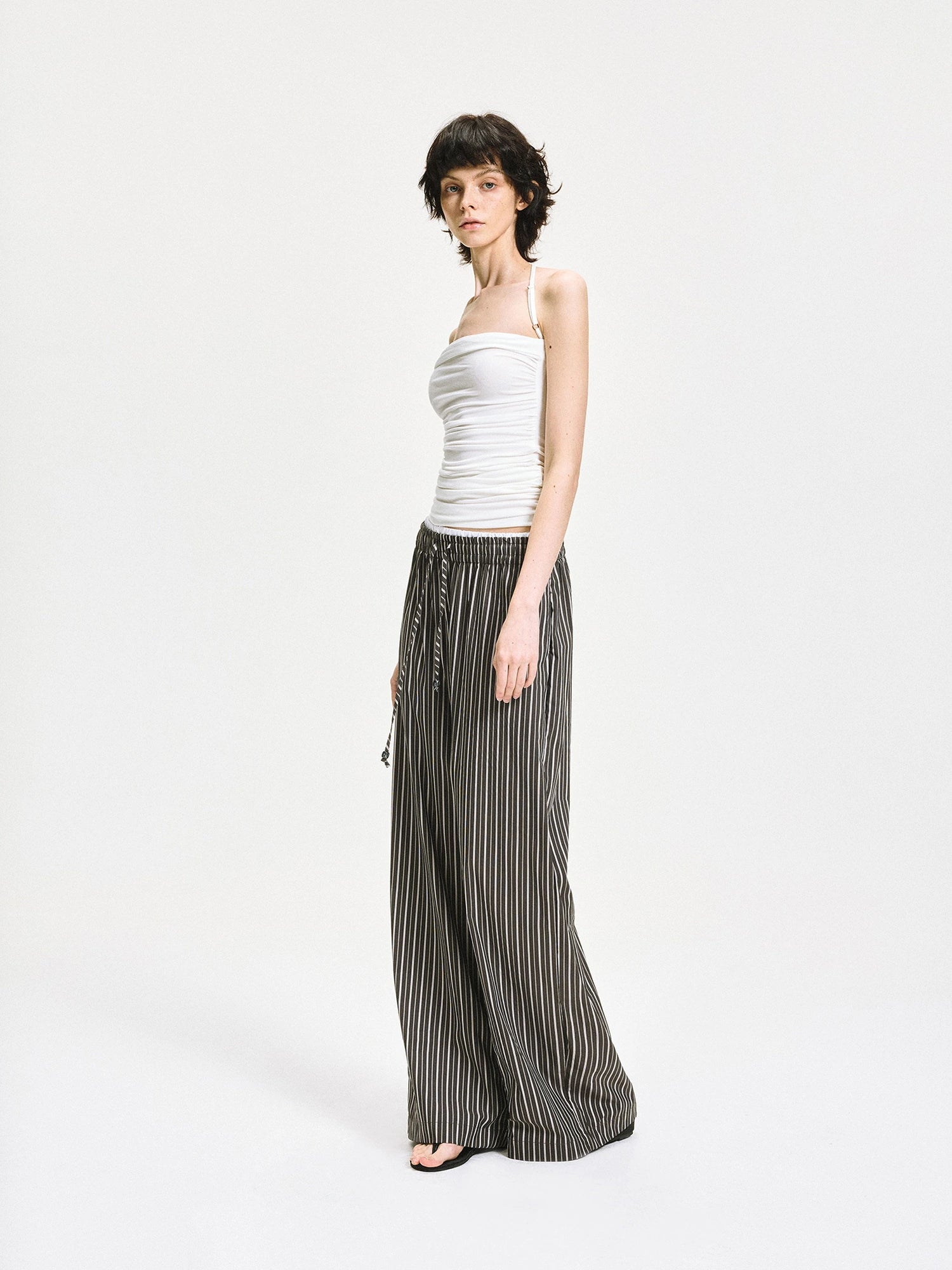 kvkv Double Waist Stripe Wide Leg Trousers