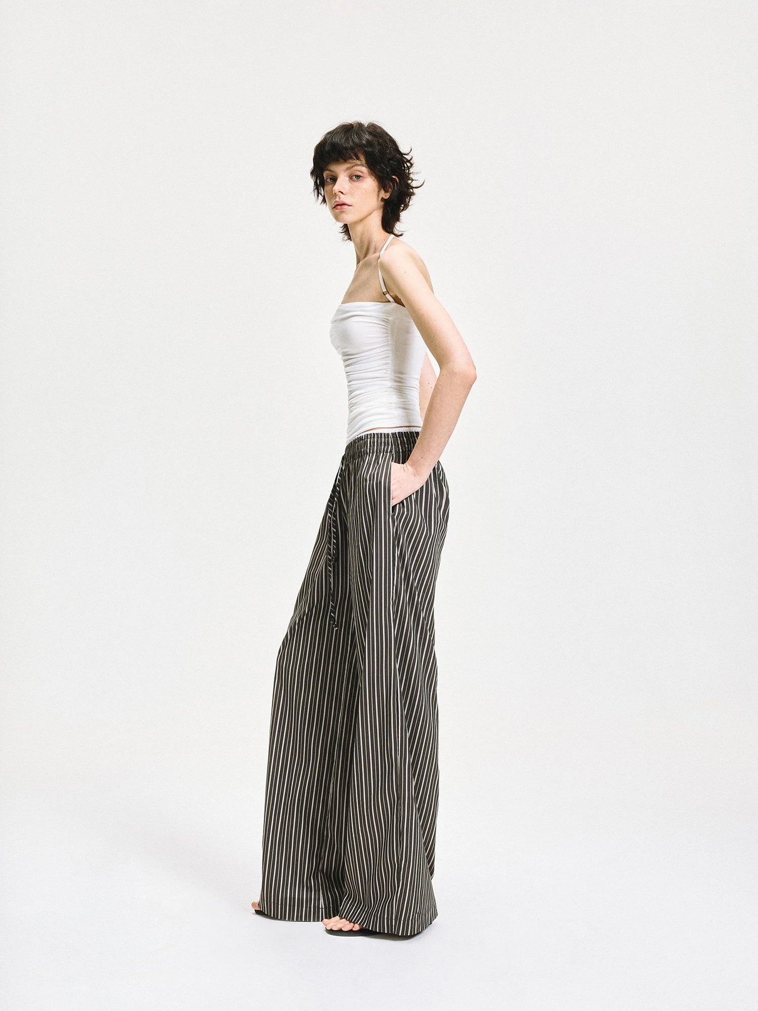 kvkv Double Waist Stripe Wide Leg Trousers