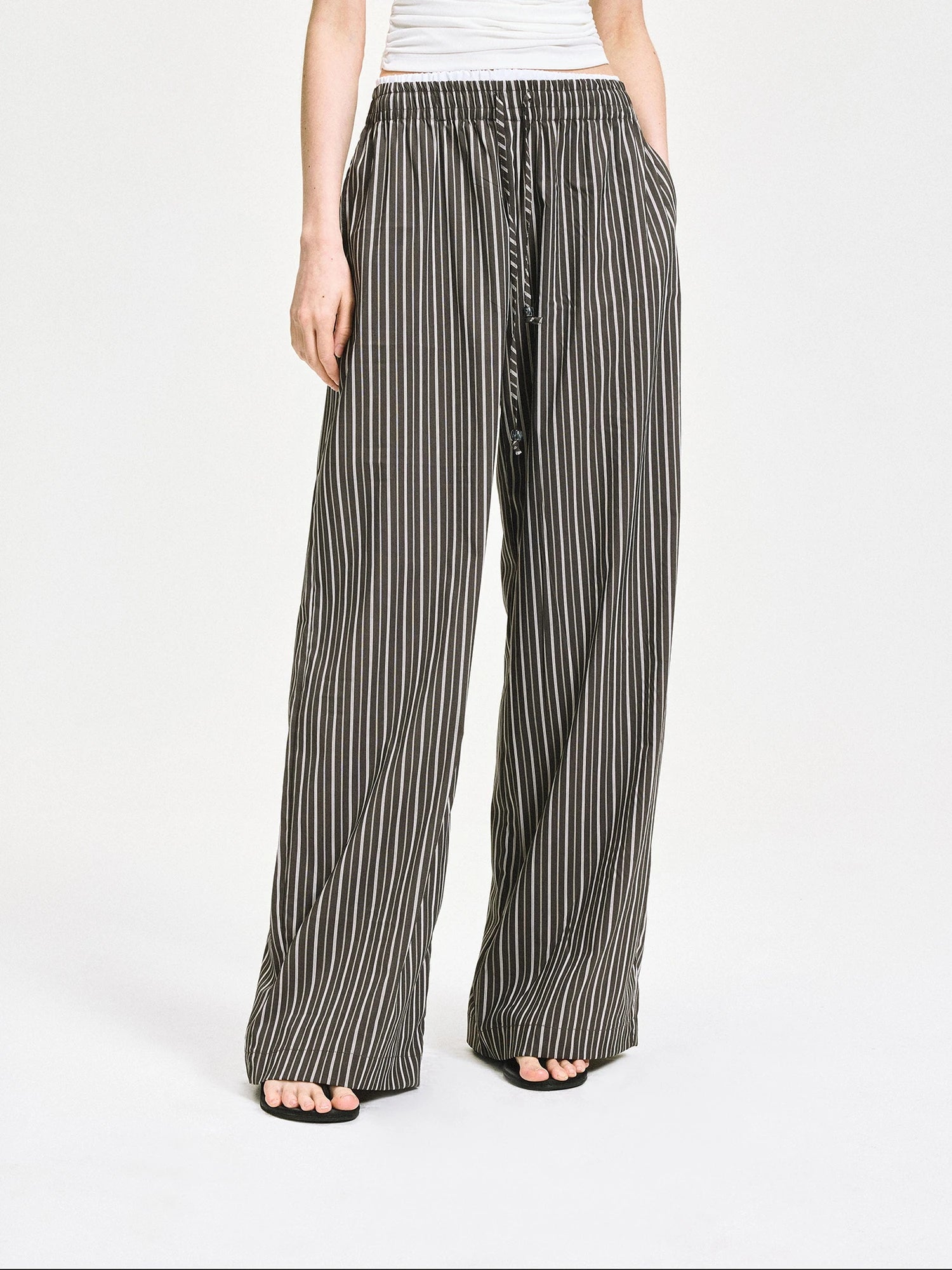 kvkv Double Waist Stripe Wide Leg Trousers
