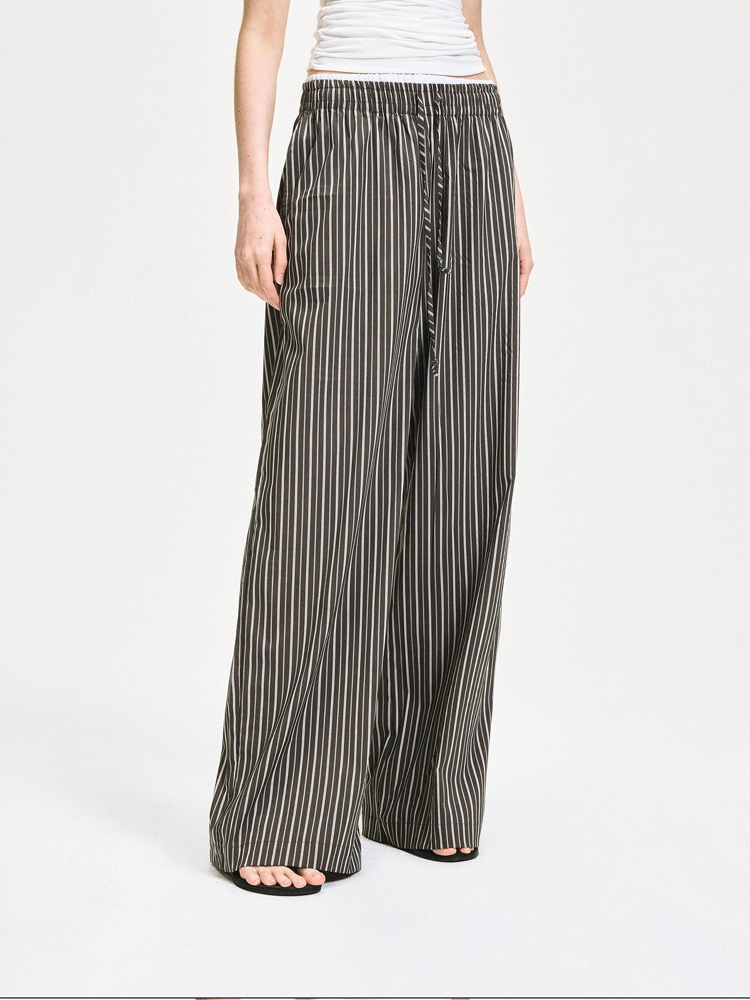 kvkv Double Waist Stripe Wide Leg Trousers
