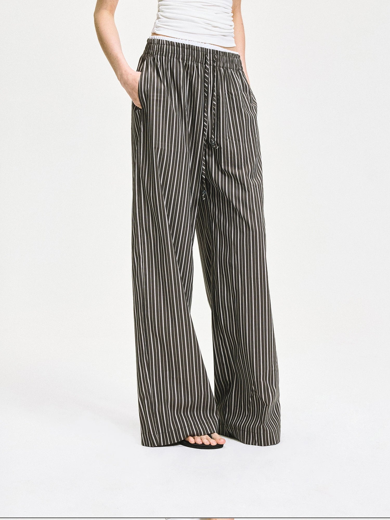 kvkv Double Waist Stripe Wide Leg Trousers