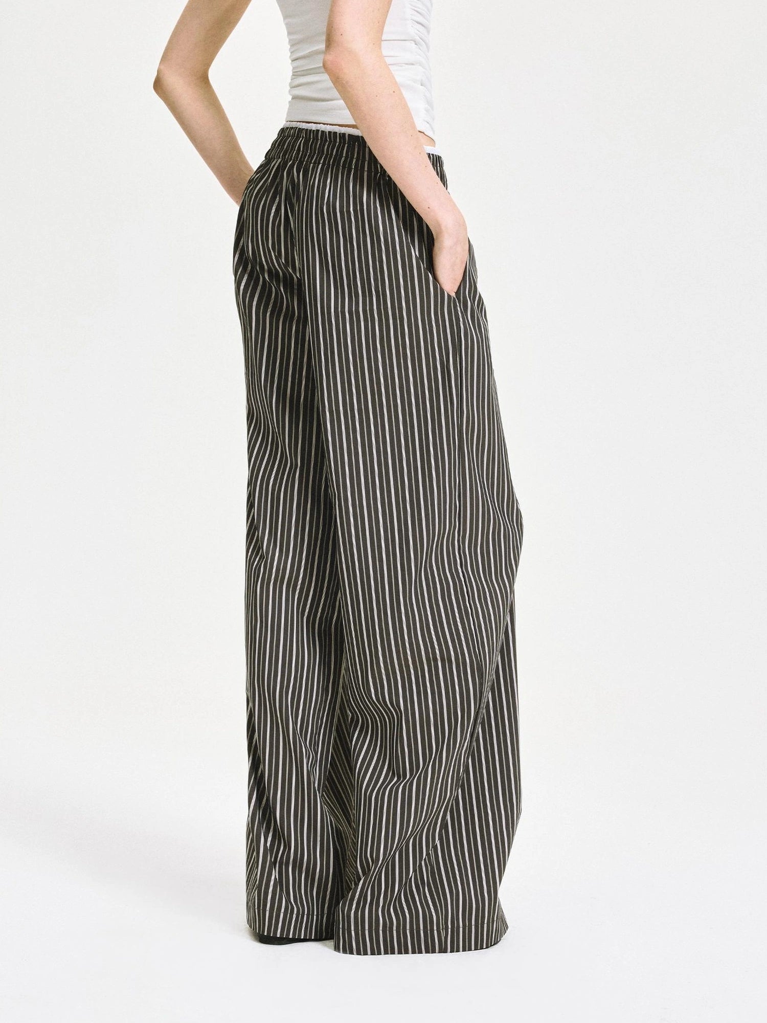kvkv Double Waist Stripe Wide Leg Trousers