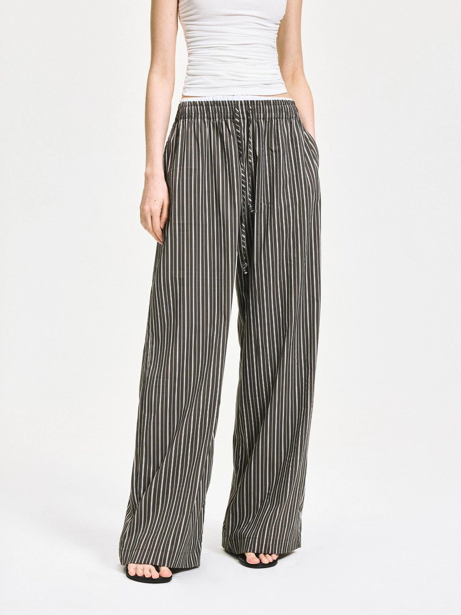 kvkv Double Waist Stripe Wide Leg Trousers
