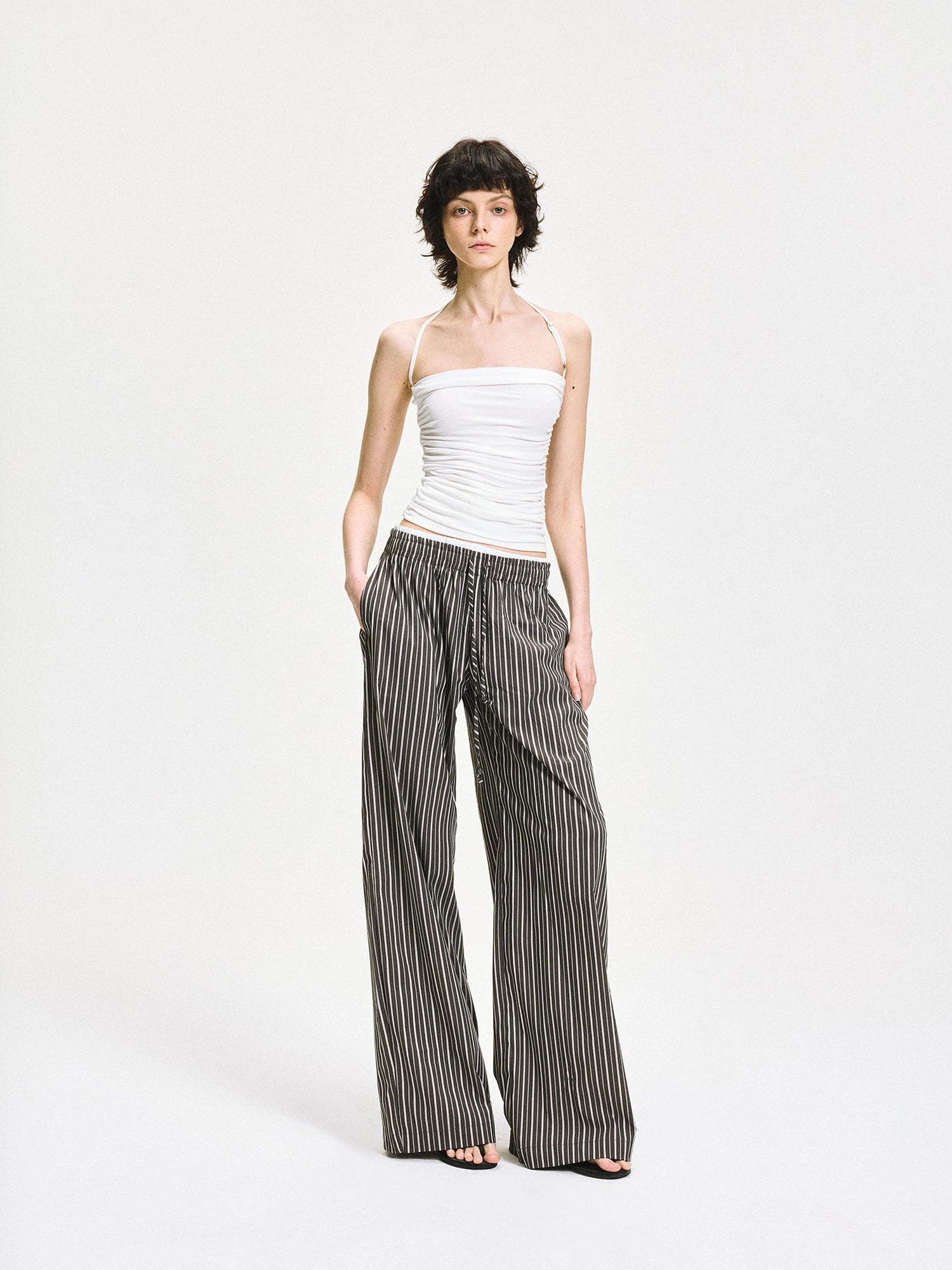 kvkv Double Waist Stripe Wide Leg Trousers