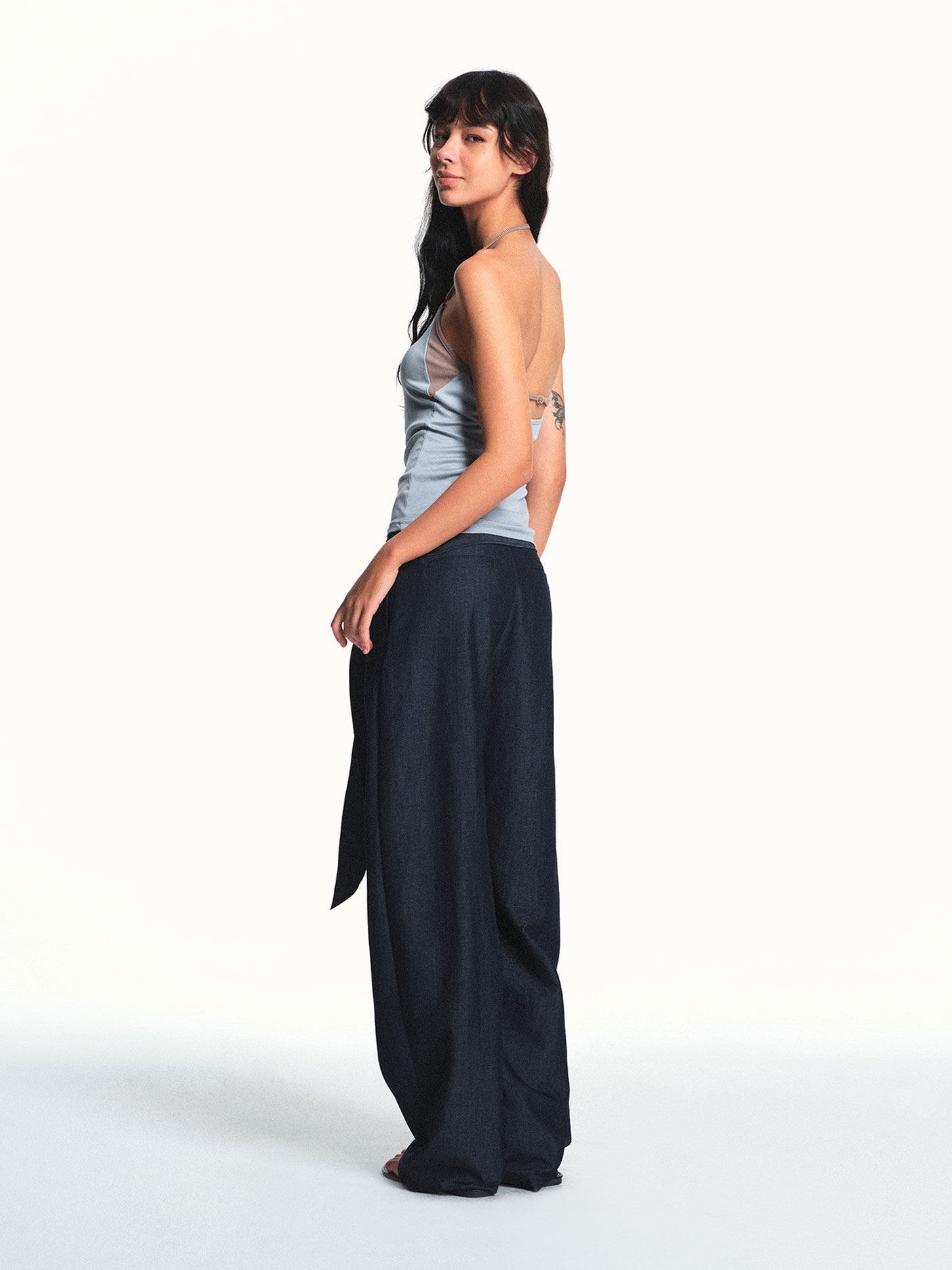 kvkv Faux Denim Detachable Tie Structured Drapey Women&