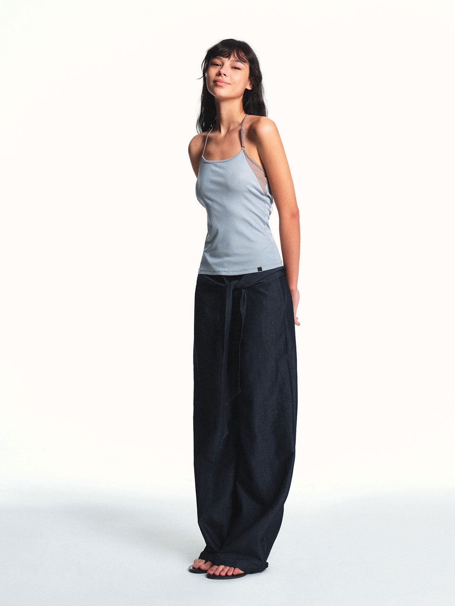 kvkv Faux Denim Detachable Tie Structured Drapey Women&