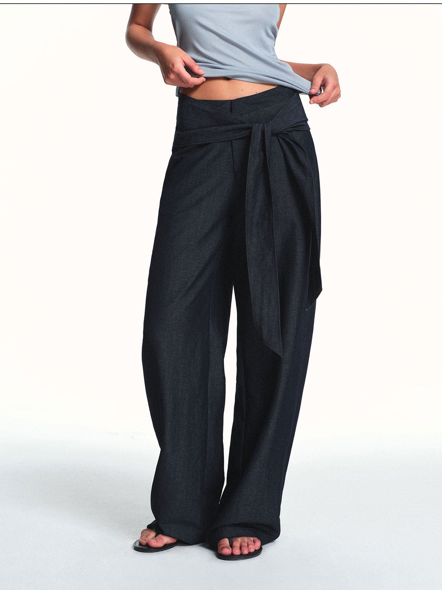 kvkv Faux Denim Detachable Tie Structured Drapey Women&