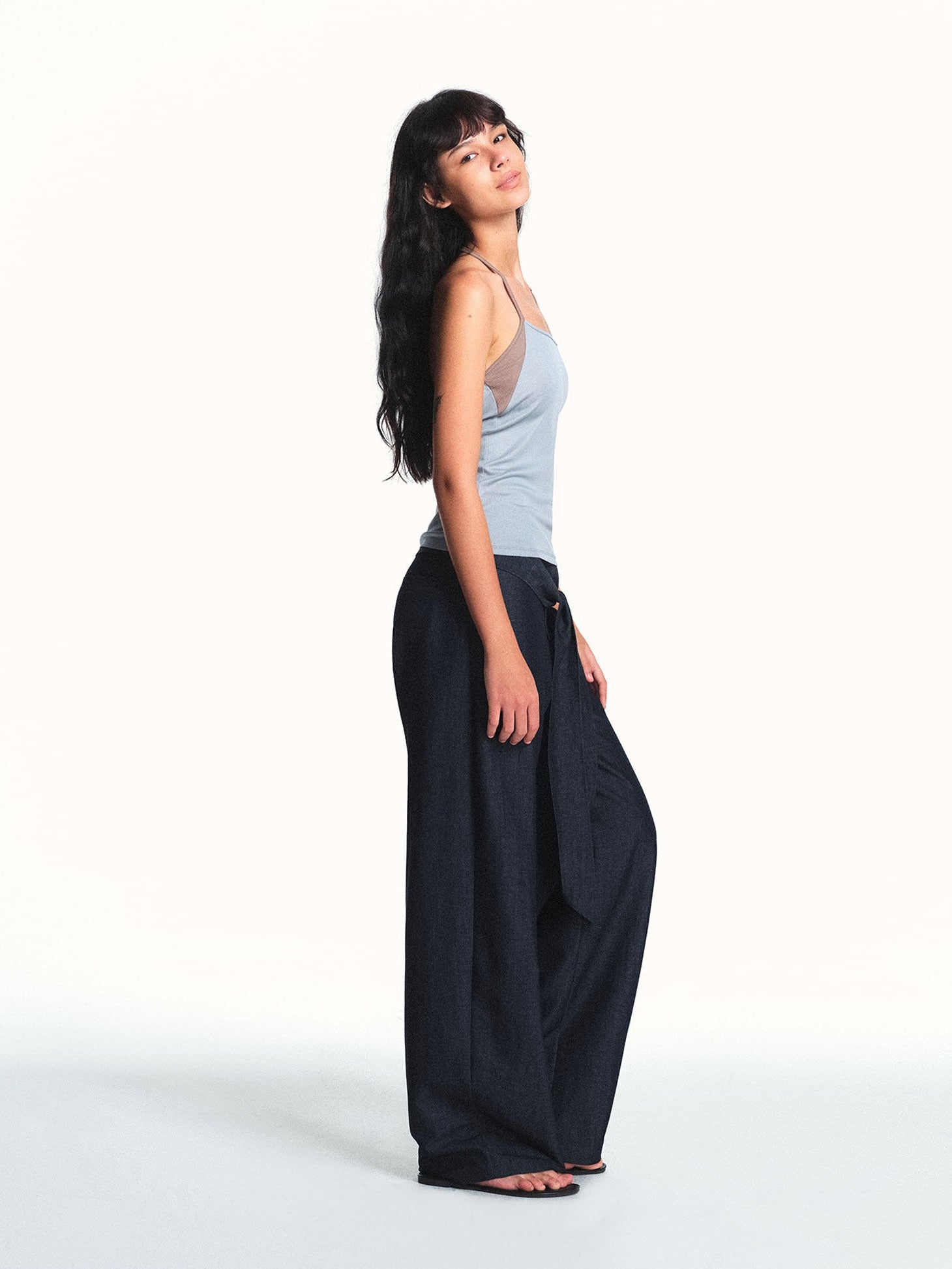 kvkv Faux Denim Detachable Tie Structured Drapey Women&