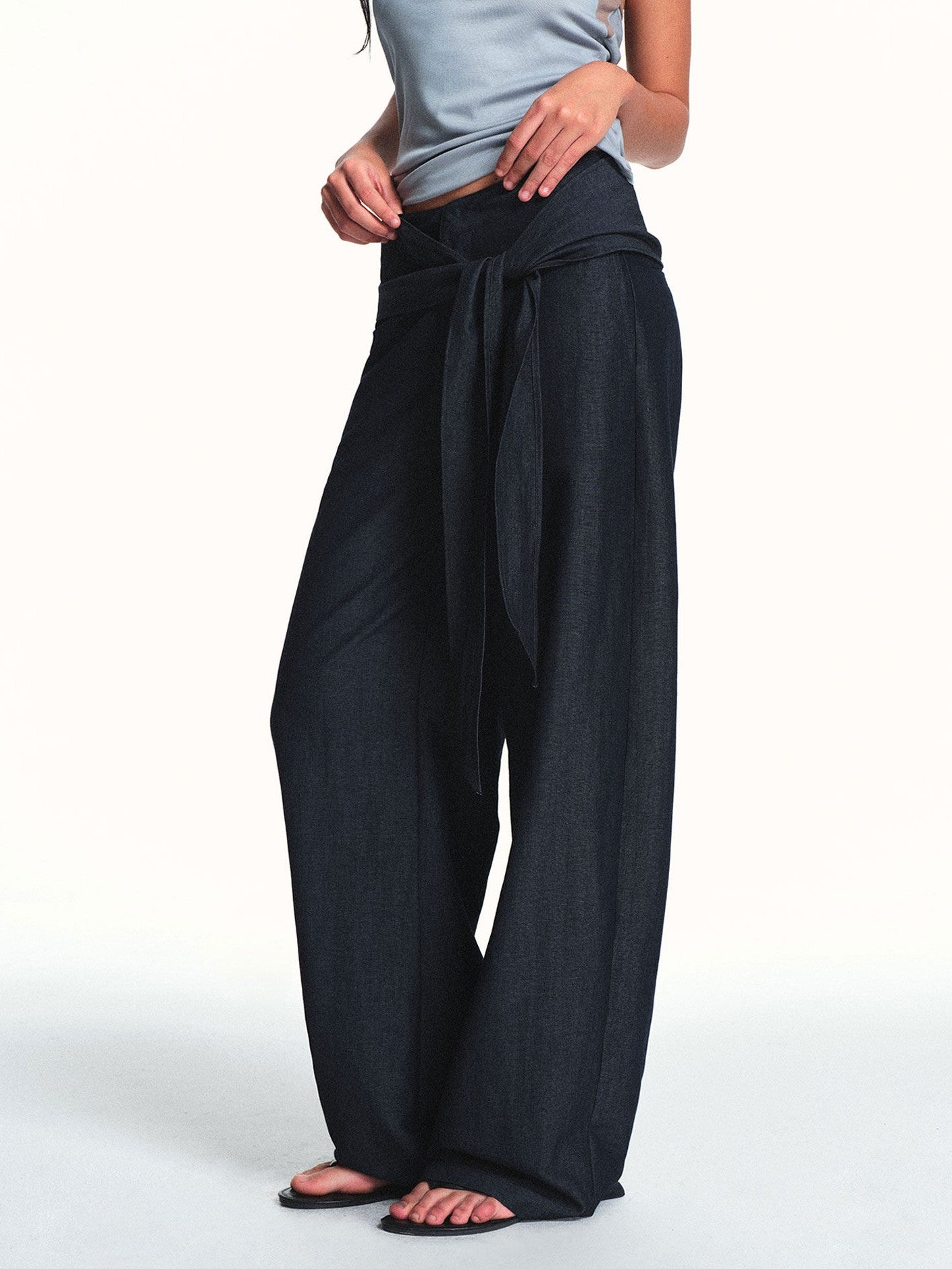 kvkv Faux Denim Detachable Tie Structured Drapey Women&