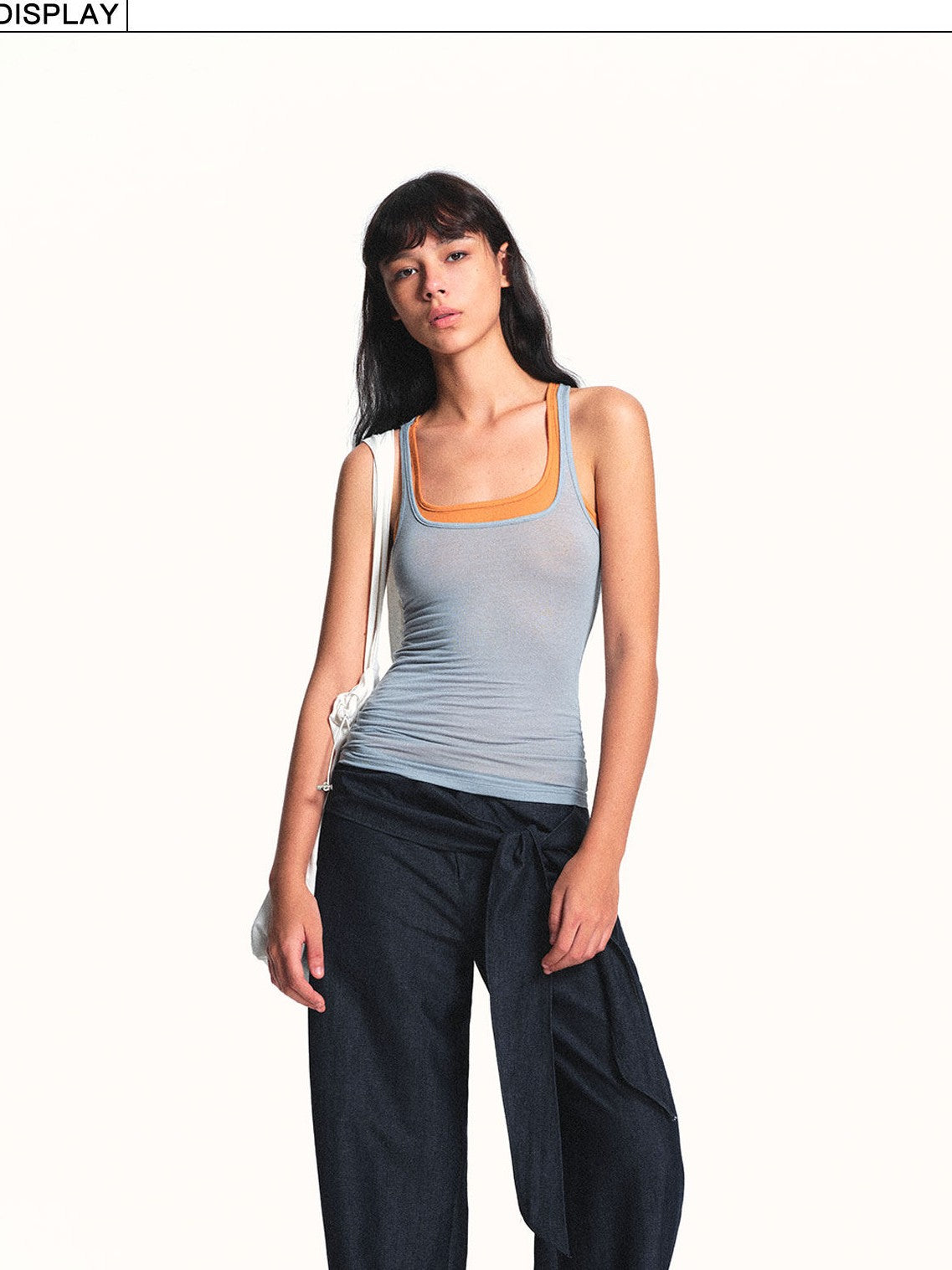 kvkv Faux Denim Detachable Tie Structured Drapey Women&