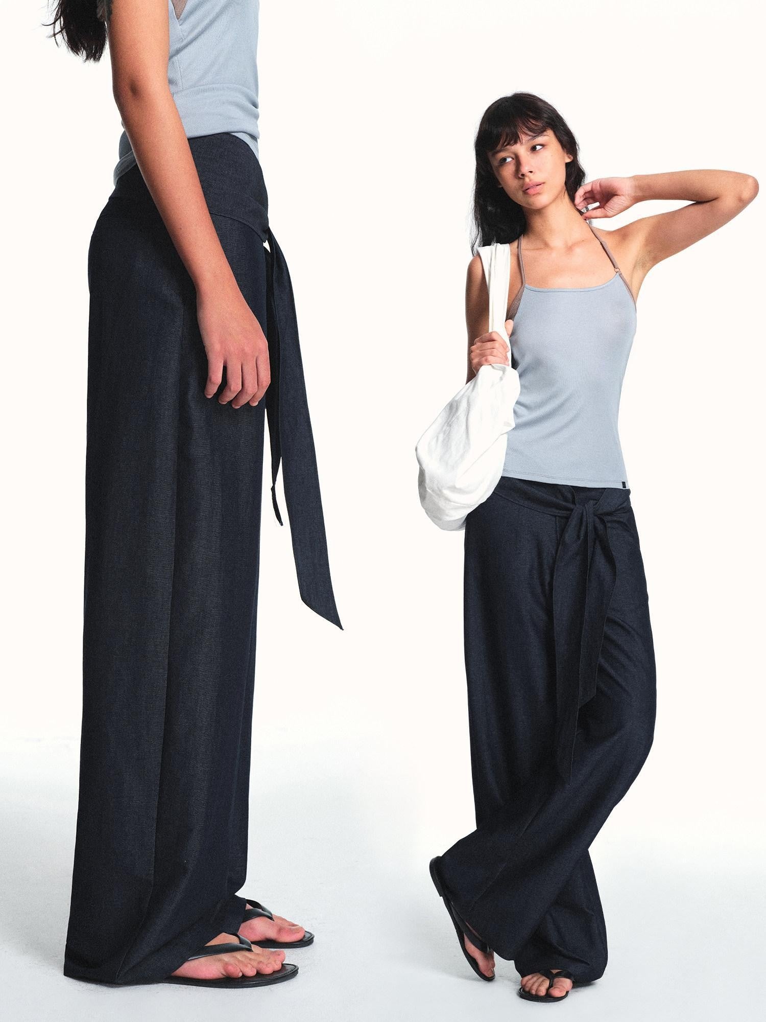 kvkv Faux Denim Detachable Tie Structured Drapey Women&