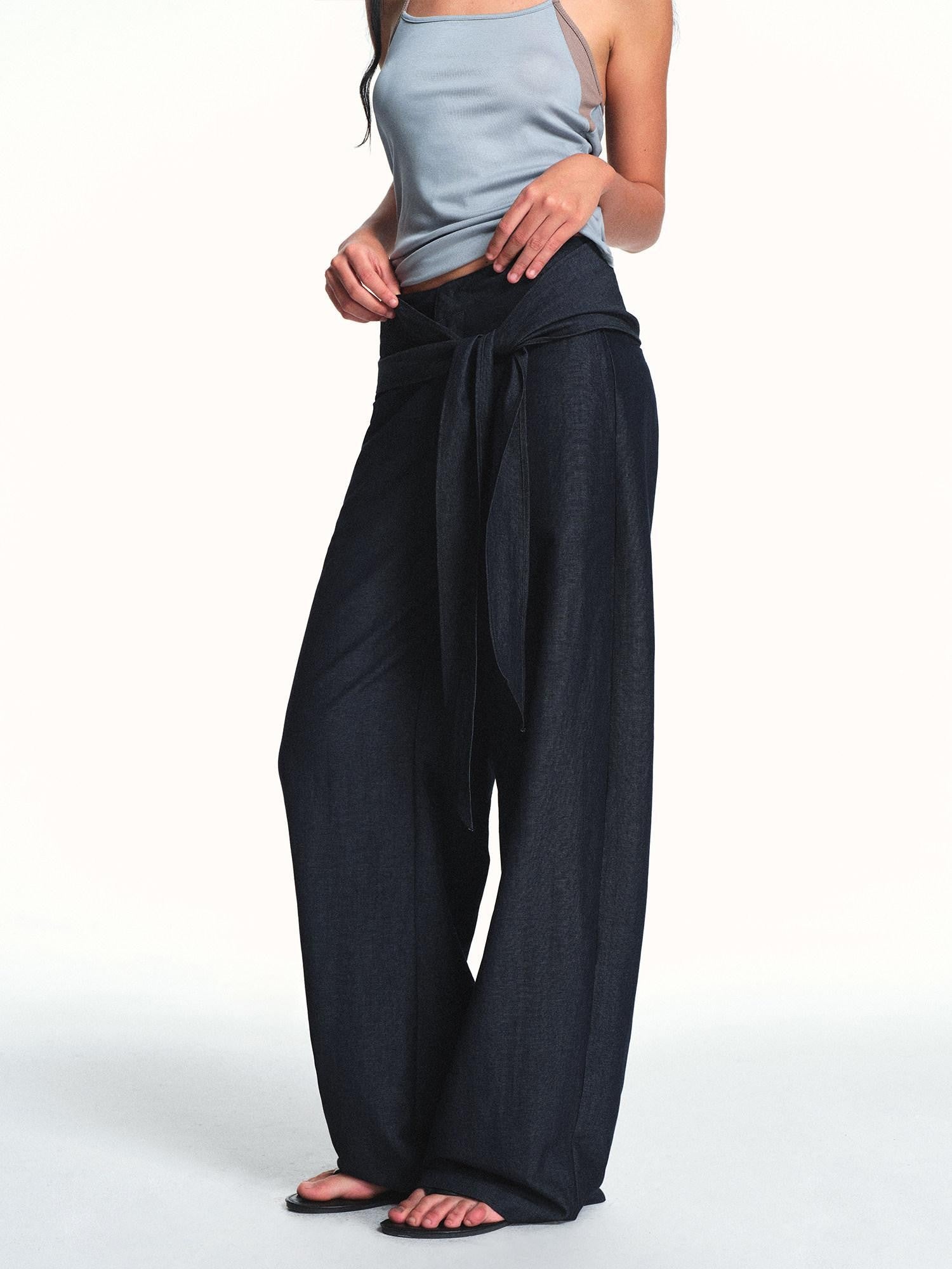kvkv Faux Denim Detachable Tie Structured Drapey Women&
